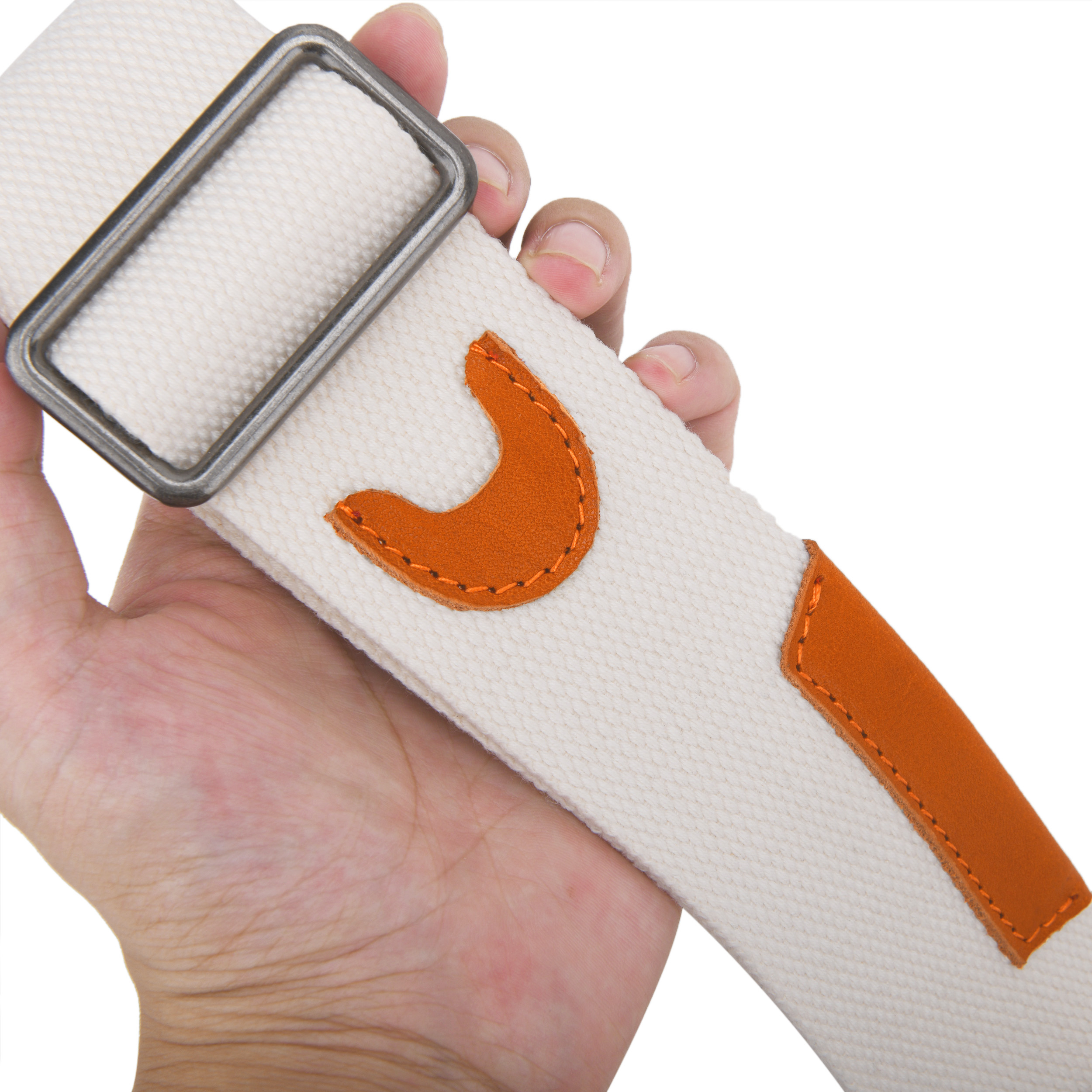 White Guitar Strap, Soft Cotton & Leather Ends Strap for Electric & Bass Guitars