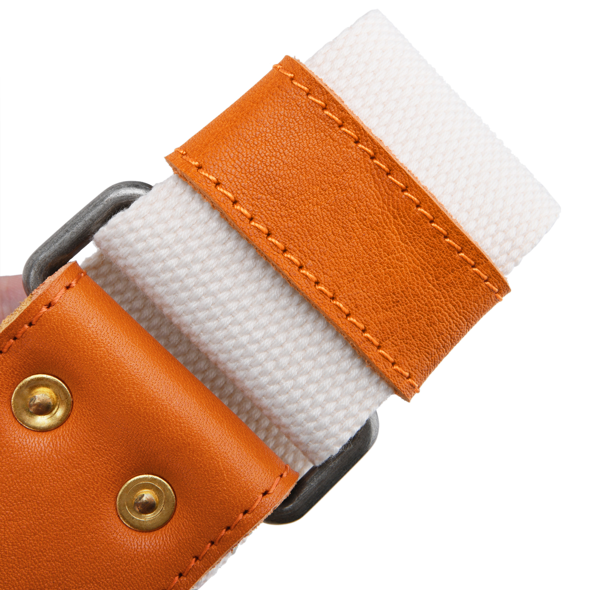 White Guitar Strap, Soft Cotton & Leather Ends Strap for Electric & Bass Guitars