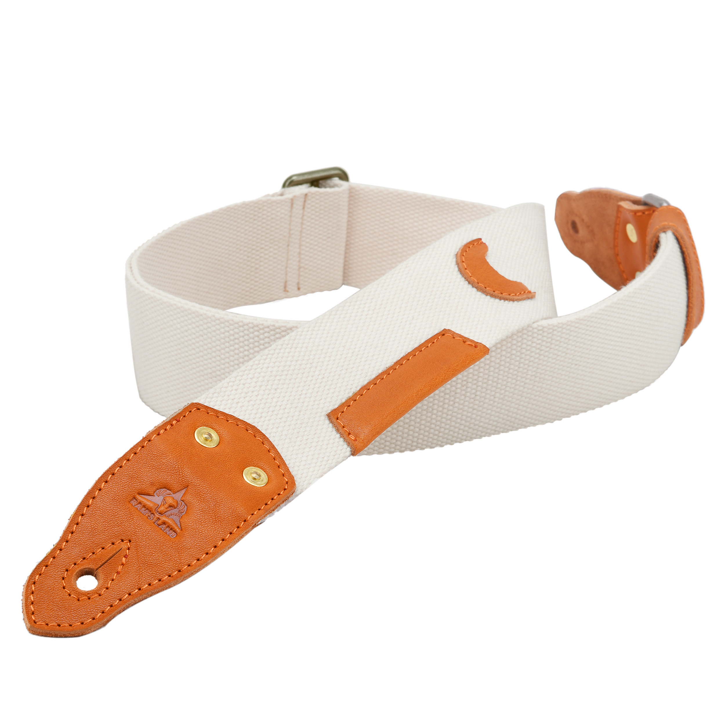 White Guitar Strap, Soft Cotton & Leather Ends Strap for Electric & Bass Guitars