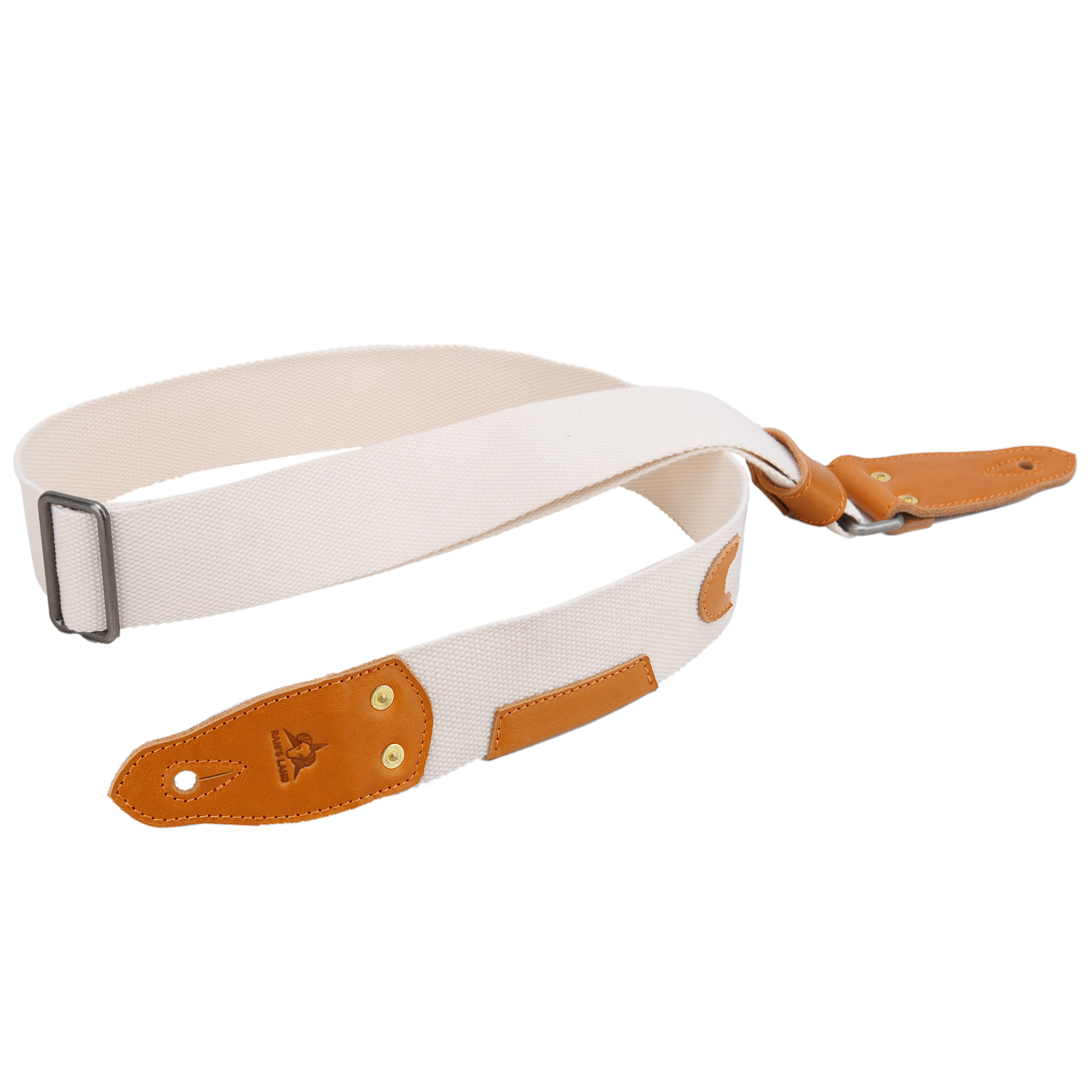 White Guitar Strap, Soft Cotton & Leather Ends Strap for Electric & Bass Guitars
