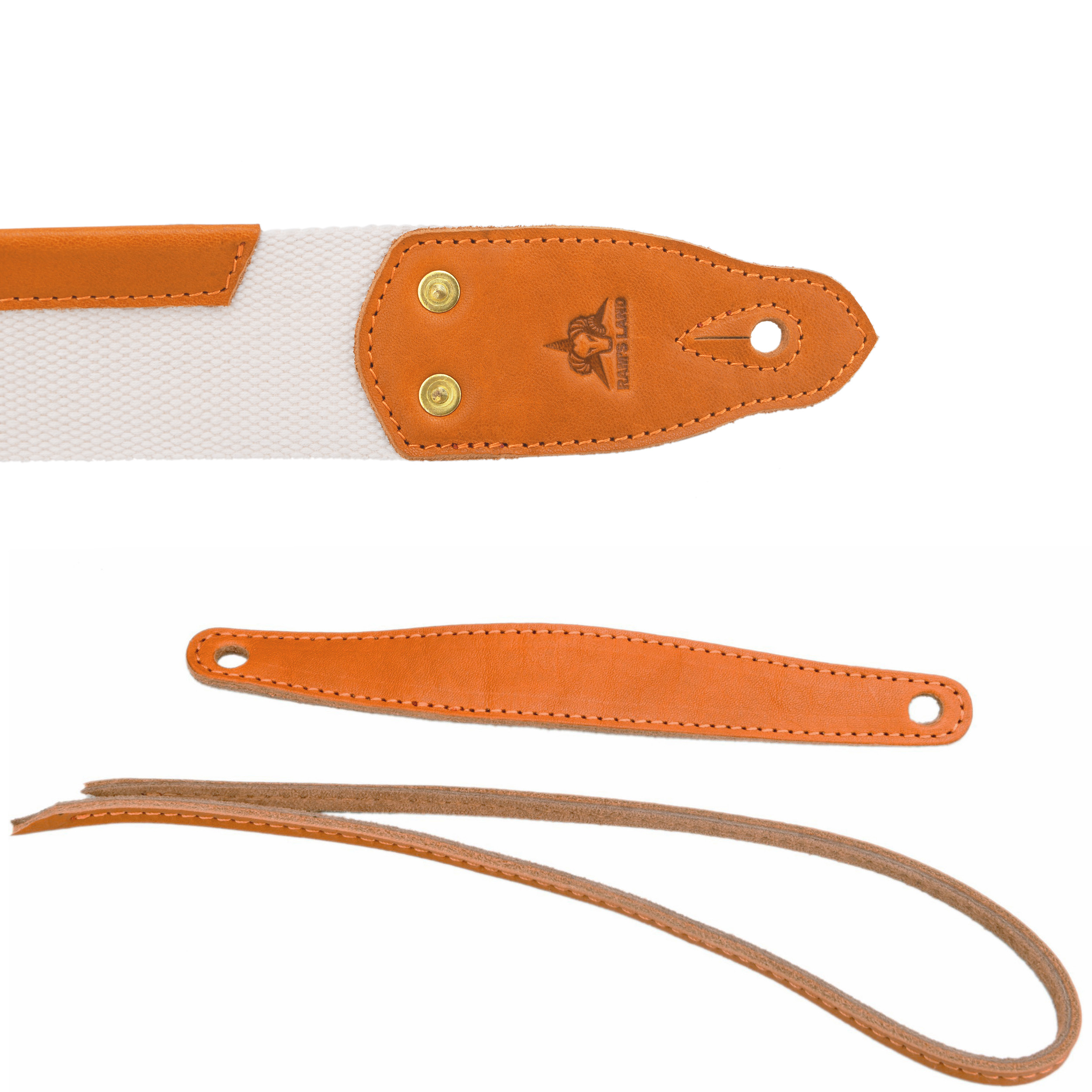 White Guitar Strap, Soft Cotton & Leather Ends Strap for Electric & Bass Guitars