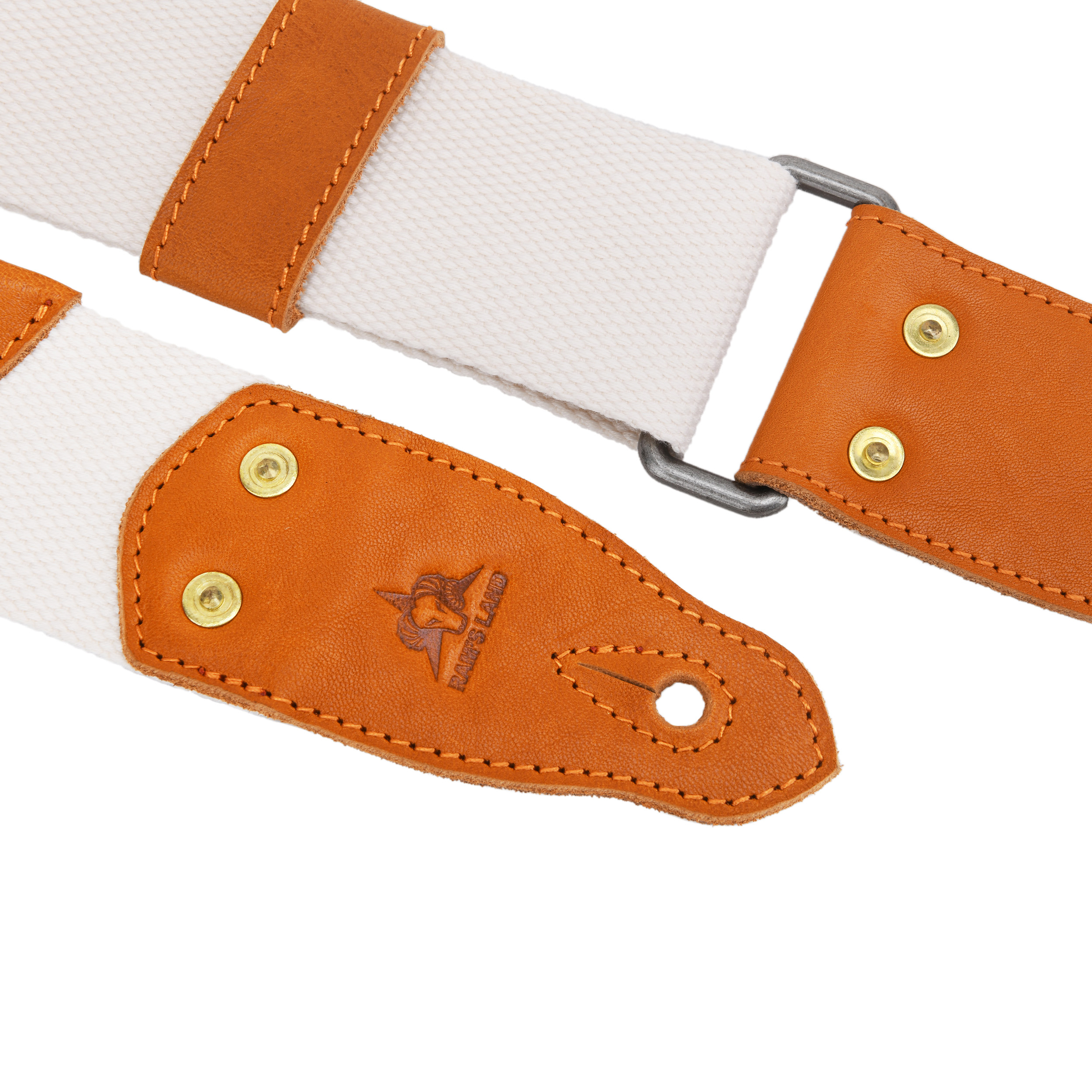 White Guitar Strap, Soft Cotton & Leather Ends Strap for Electric & Bass Guitars