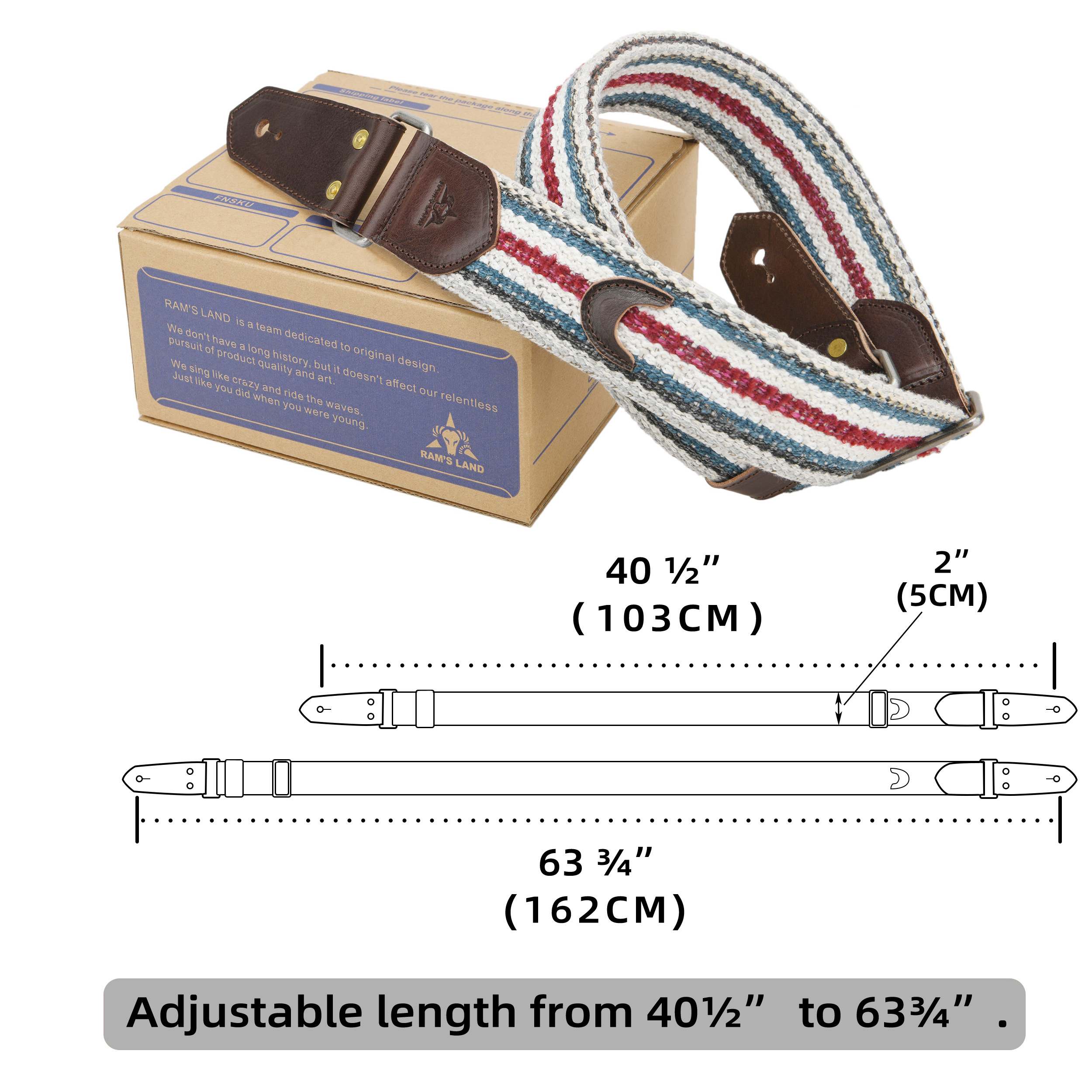 Cotton Guitar Strap for Electric Guitars Bass, Cowhide Leather End