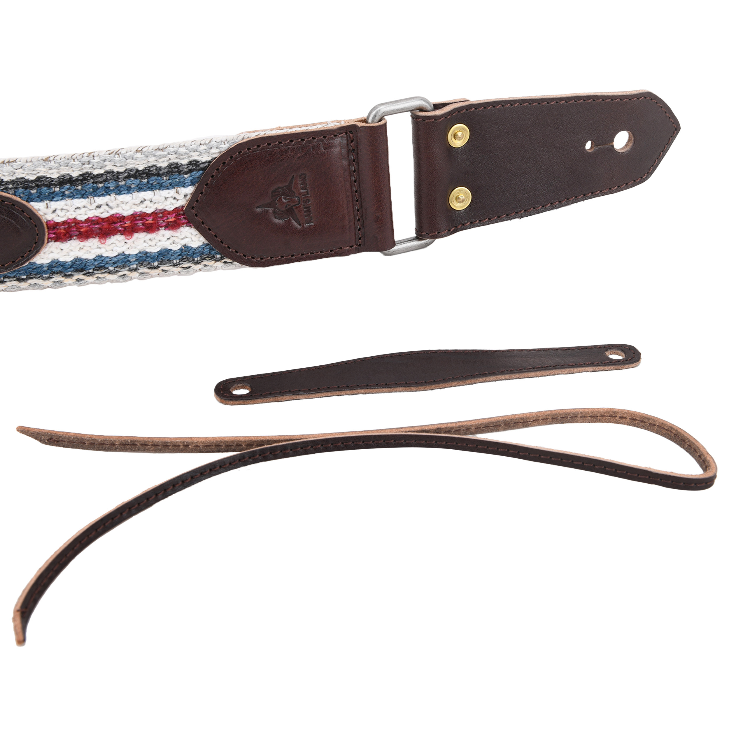 Cotton Guitar Strap for Electric Guitars Bass, Cowhide Leather End