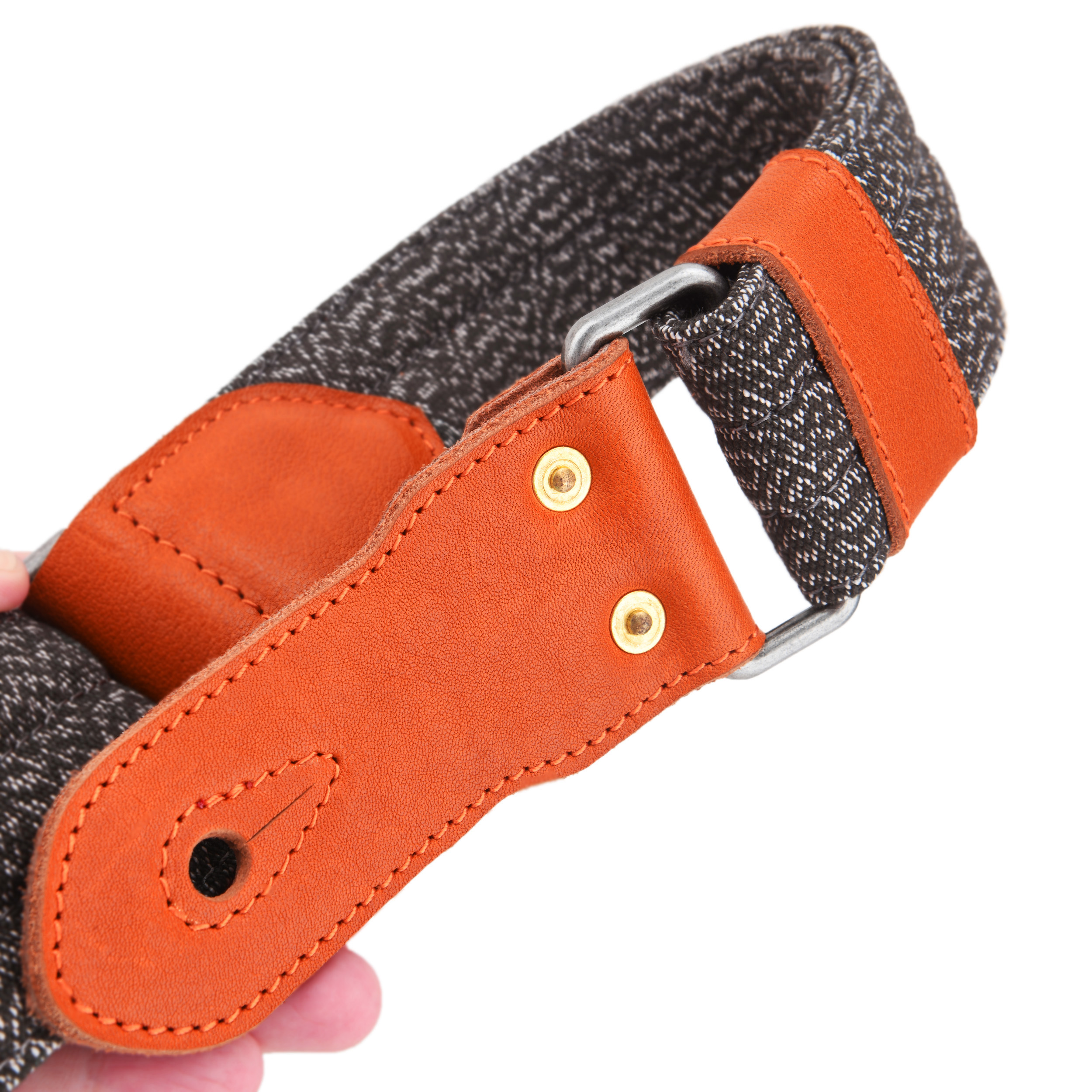 Stripe Cotton Guitar Strap for Electric Guitars Bass, Cowhide End