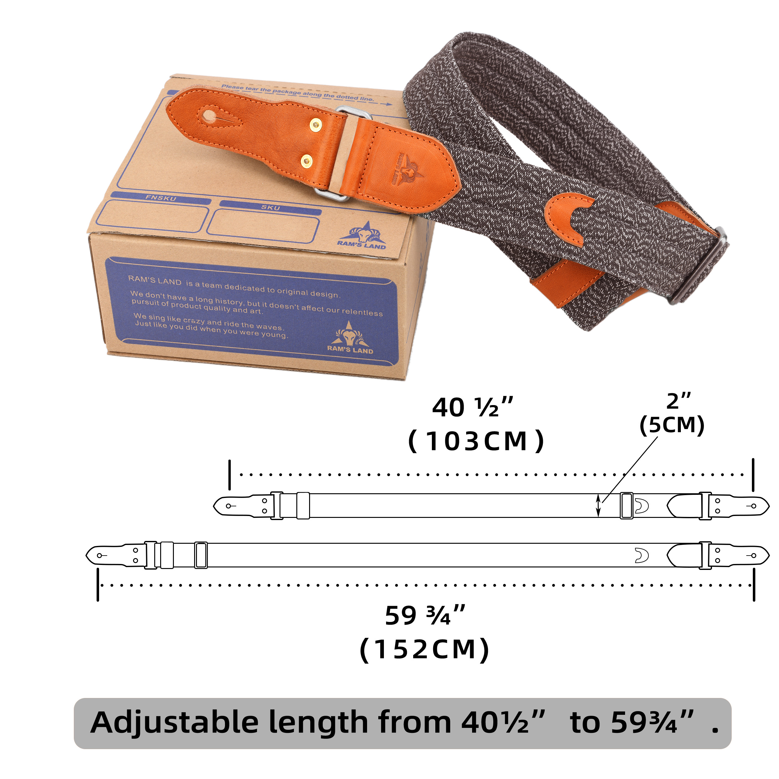 Stripe Cotton Guitar Strap for Electric Guitars Bass, Cowhide End