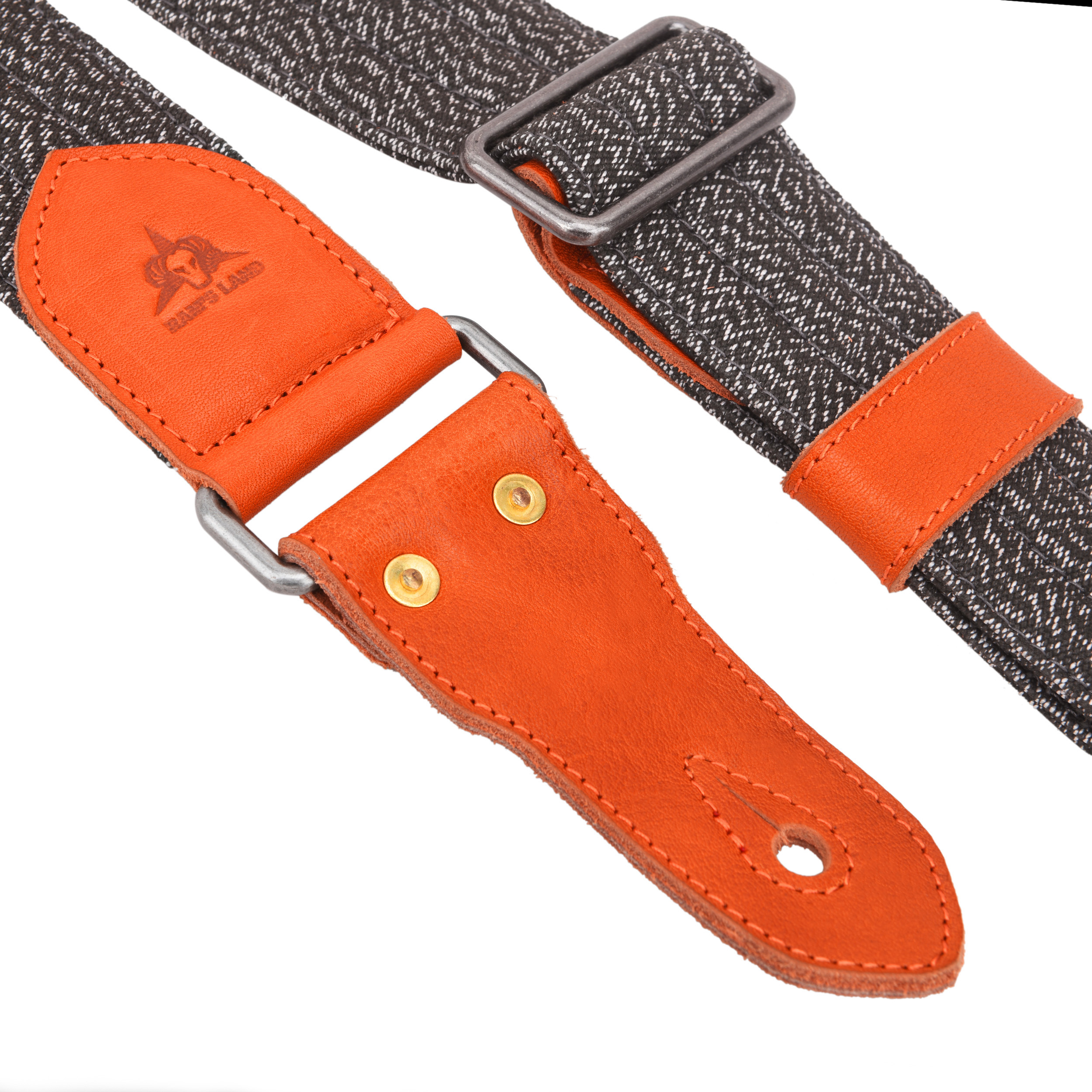 Stripe Cotton Guitar Strap for Electric Guitars Bass, Cowhide End