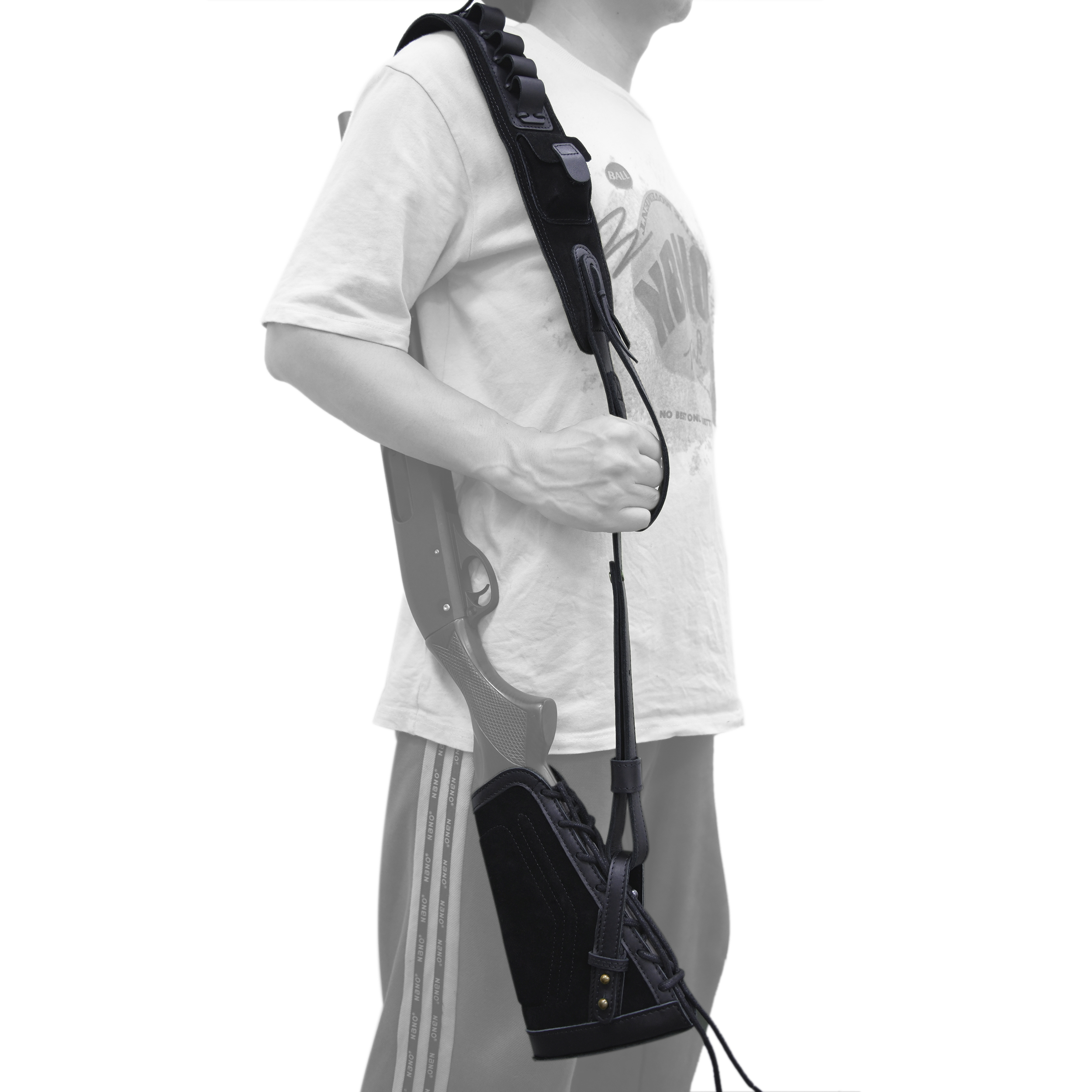 1 Set Leather No Drill Buttstock With Shotgun Sling for 12/16/20GA