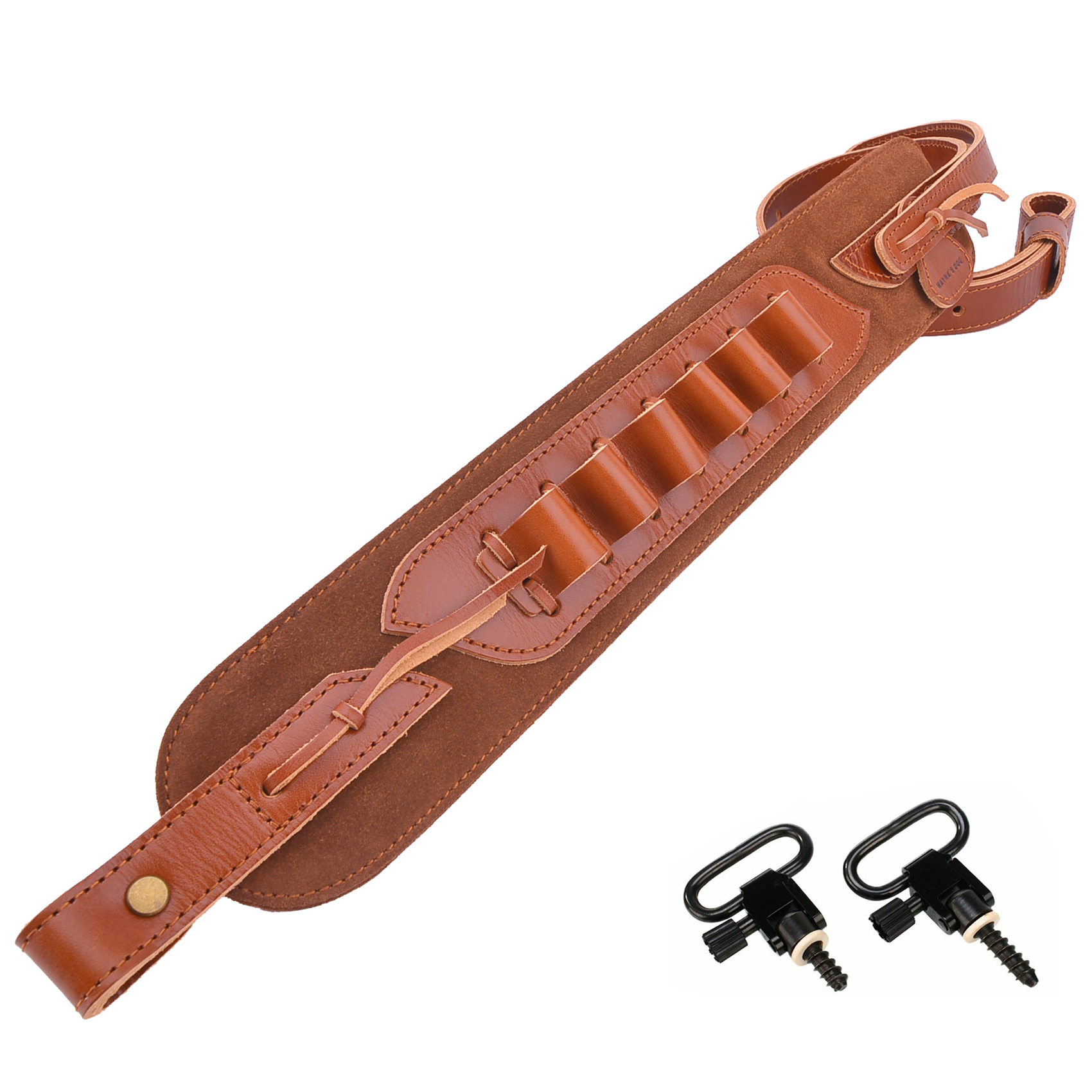  Top-Grain Leather Gun Cartridge Sling Rifle Strap with Shell Holder, Handle Strap .308 .30-06 .30-30 .22LR .17HMR 12/16/20GA