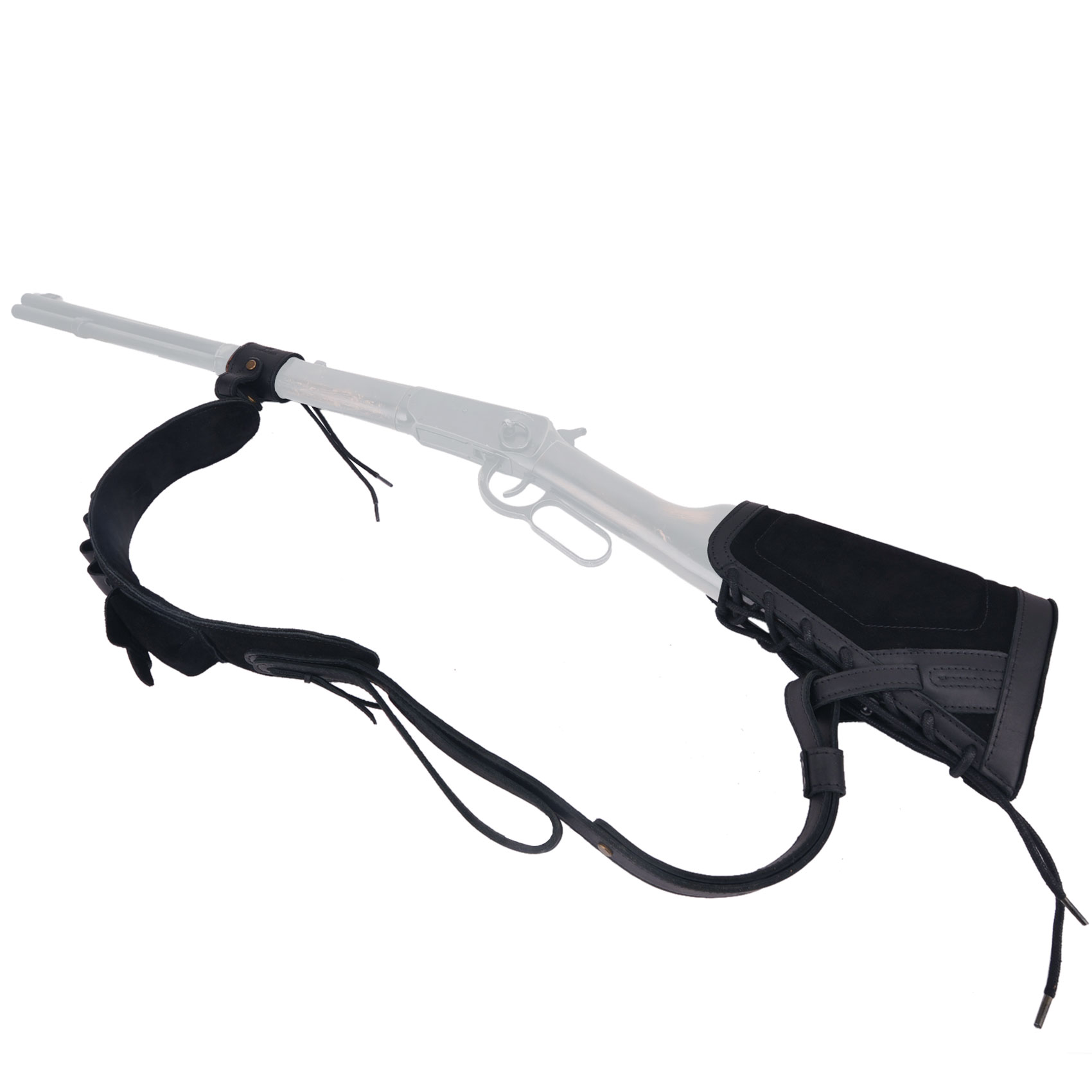  1 Set Leather No Drill Buttstock With Gun Sling , Barrel  Mount  For .308 .45-70 .30-06 410GA Shell Holder