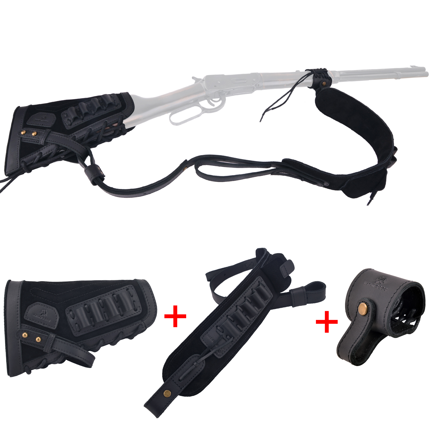  1 Set Leather No Drill Buttstock With Gun Sling , Barrel  Mount  For .308 .45-70 .30-06 410GA Shell Holder