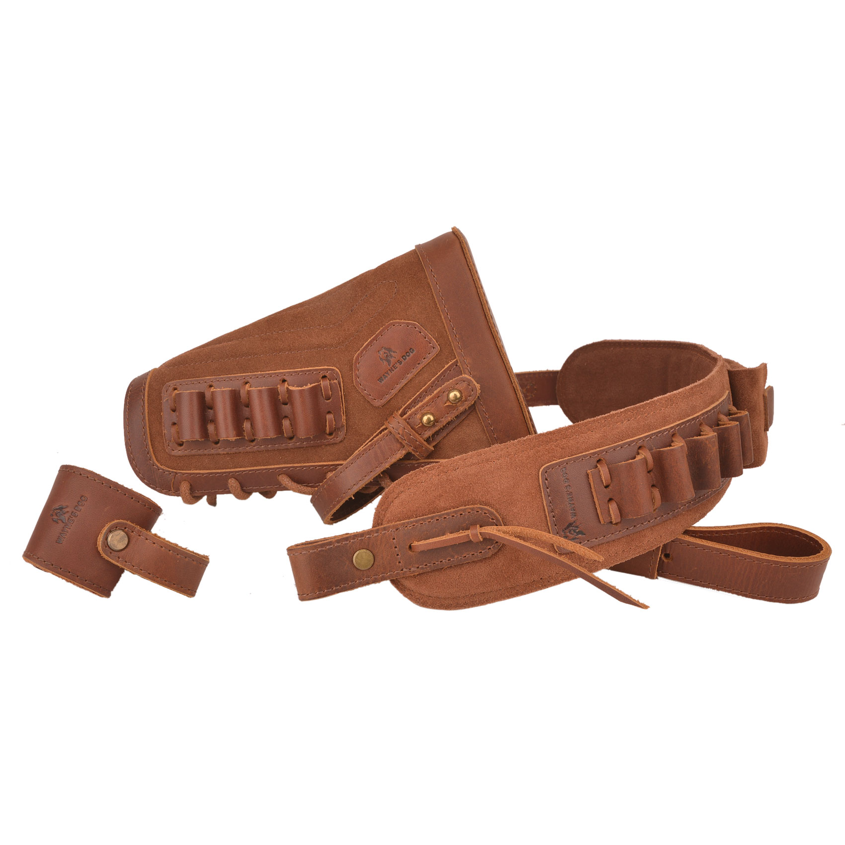  1 Set Leather No Drill Buttstock With Gun Sling , Barrel  Mount  For .308 .45-70 .30-06 410GA Shell Holder