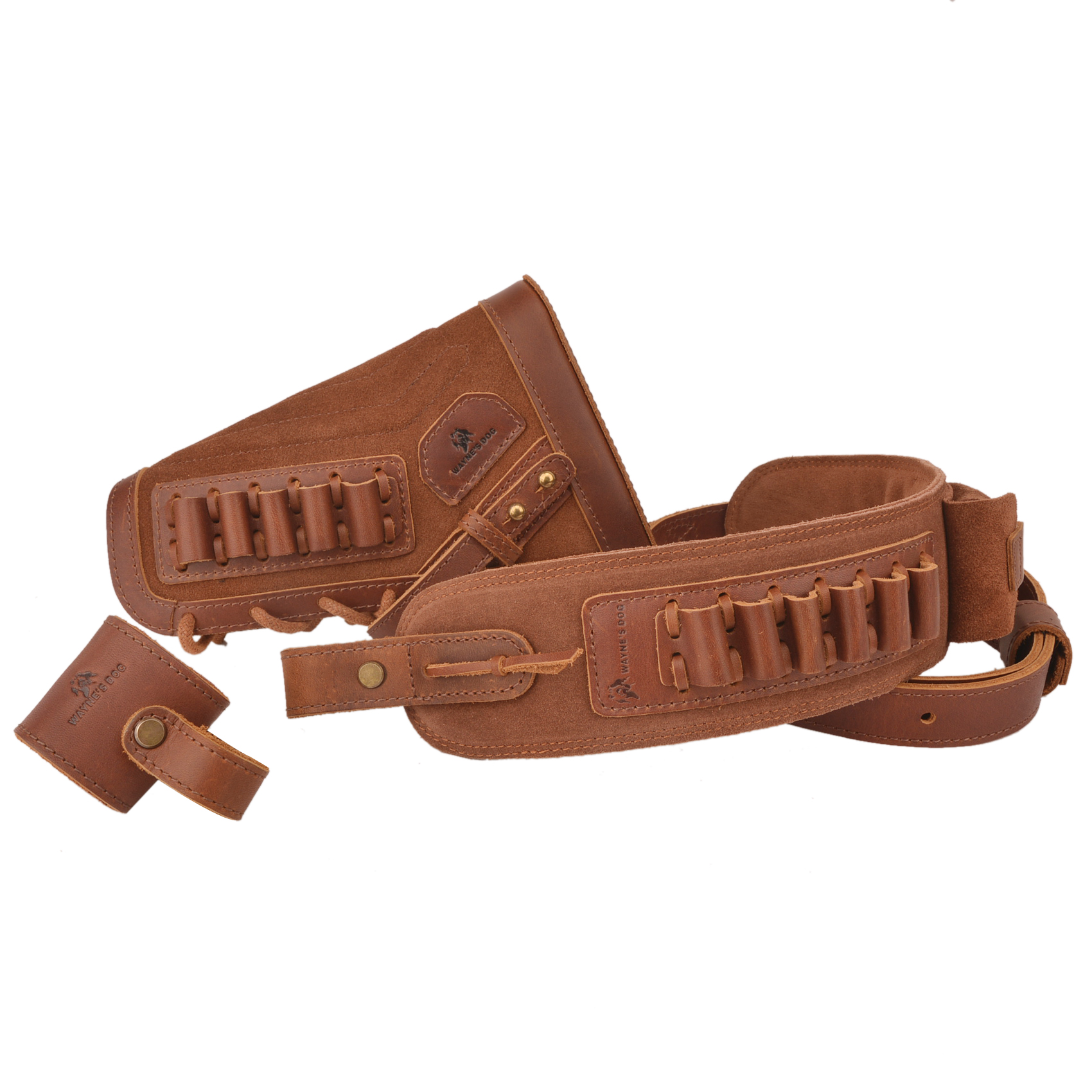 1 Set Leather No Drill Buttstock With Gun Sling , Barrel  Mount  For .308 .30-30 .357 .22LR .17hmr