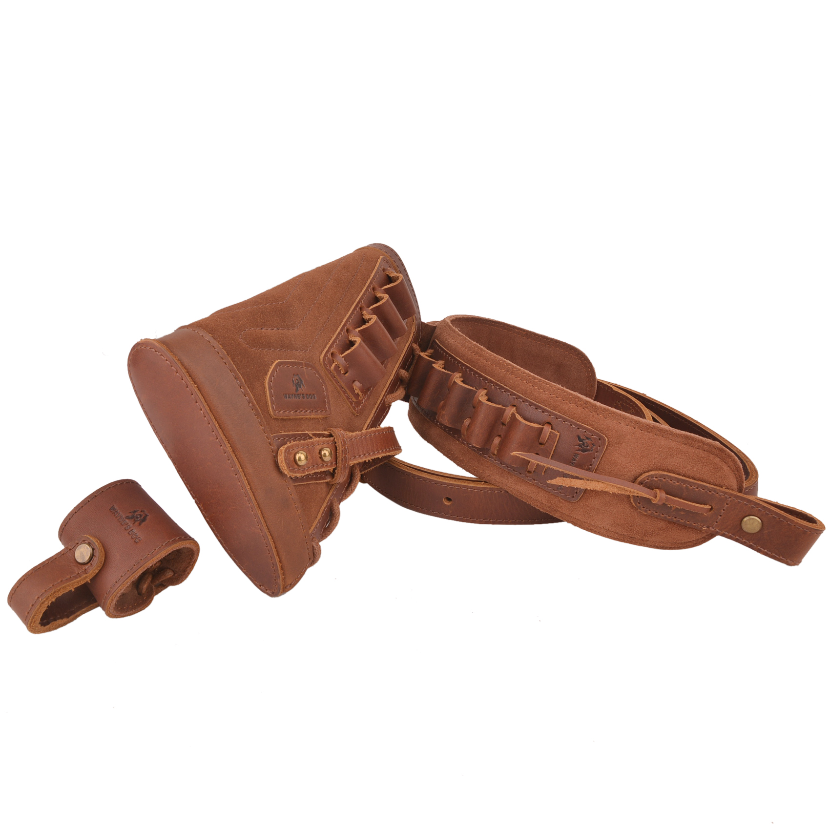  1 Set Leather No Drill Buttstock With Gun Sling , Barrel  Mount  For .308 .45-70 .30-06 410GA Shell Holder