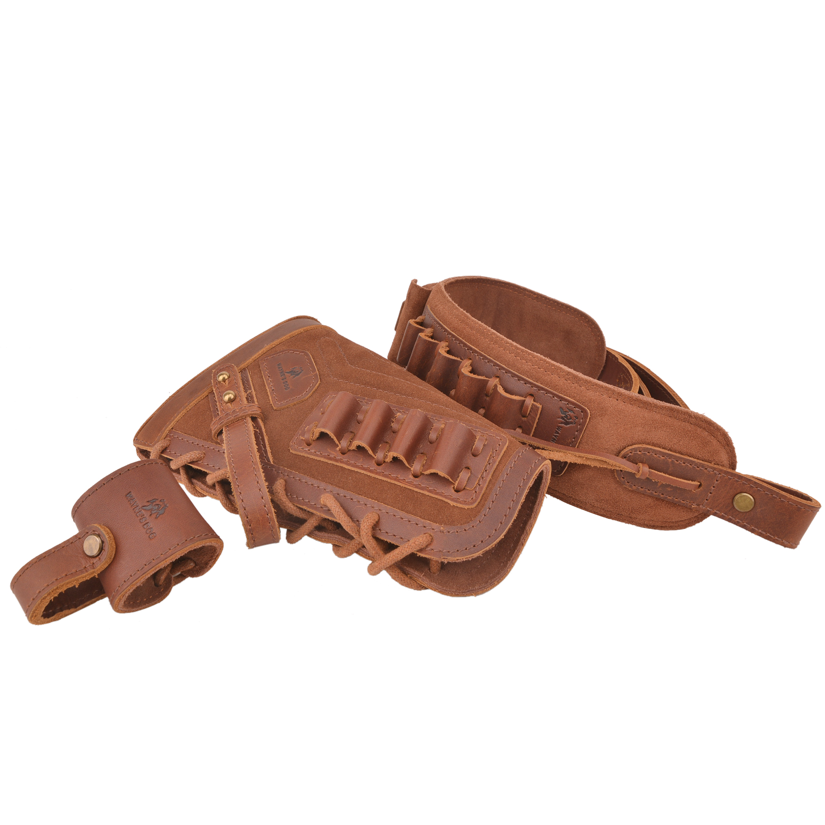  1 Set Leather No Drill Buttstock With Gun Sling , Barrel  Mount  For .308 .45-70 .30-06 410GA Shell Holder