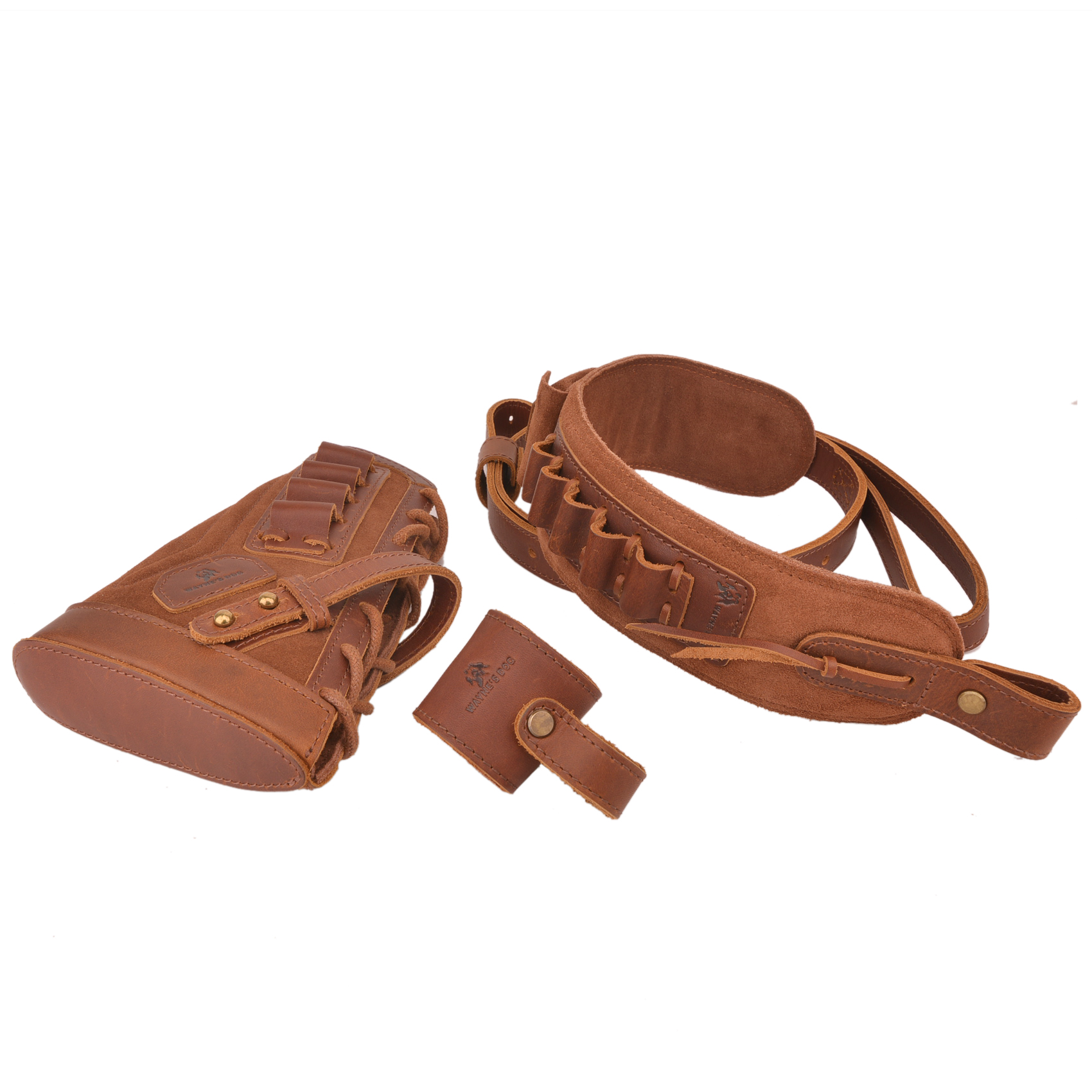  1 Set Leather No Drill Buttstock With Gun Sling , Barrel  Mount  For .308 .45-70 .30-06 410GA Shell Holder