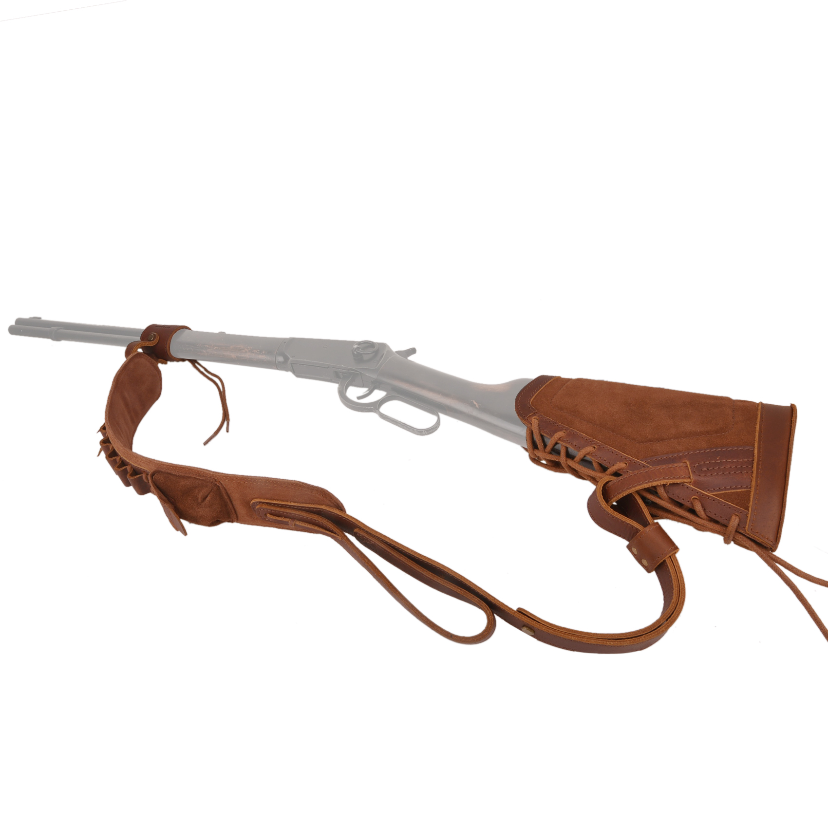  1 Set Leather No Drill Buttstock With Gun Sling , Barrel  Mount  For .308 .45-70 .30-06 410GA Shell Holder