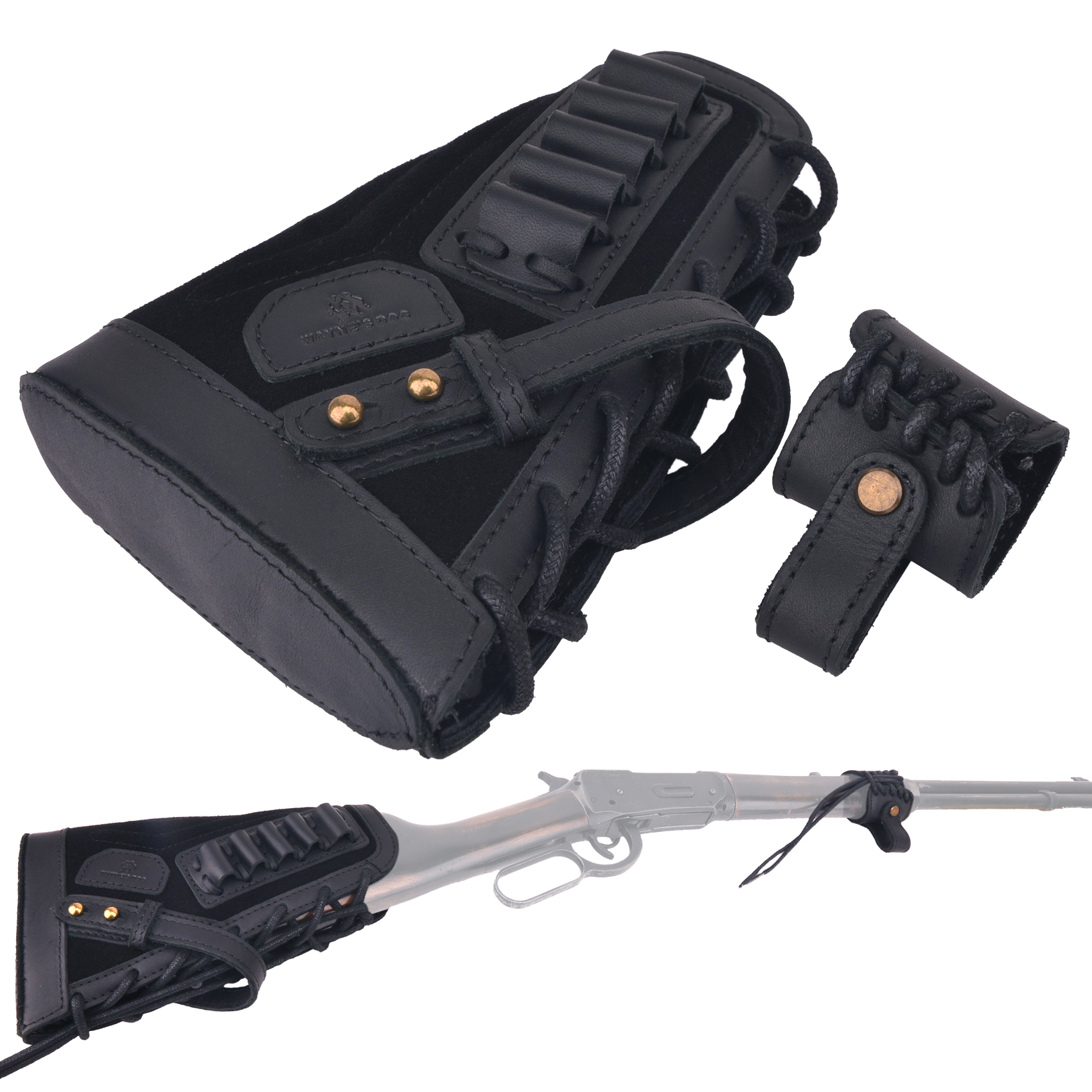 Leather Rifle No Drill Buttstock with Sling Barrel Mount .308 .30-06 .357 .22LR .30-30