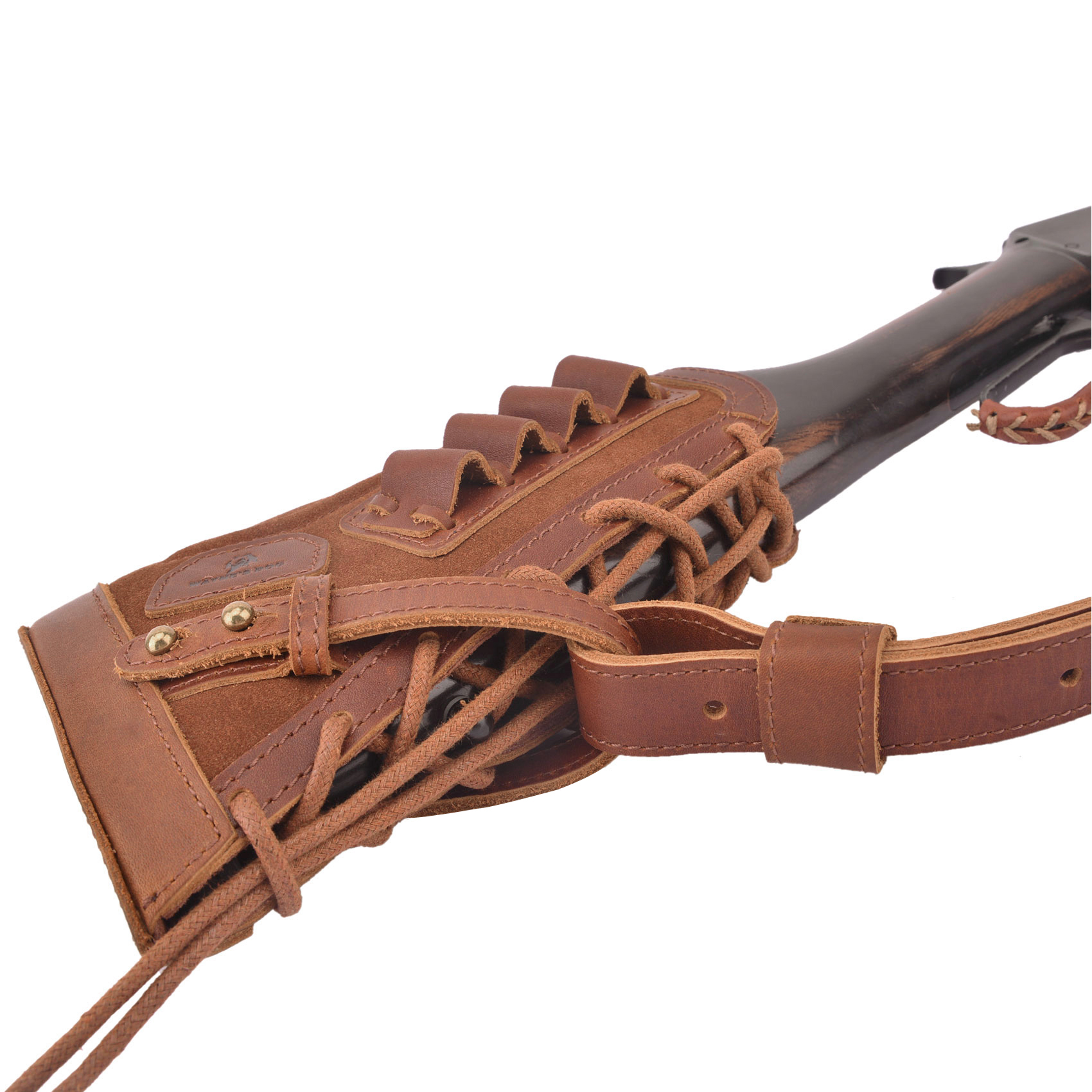 No Drilling Retro Leather Rifle Buttstock Shell Holder Gun Stock Cover Hunting .308  .30-06 .300WIN 410GA