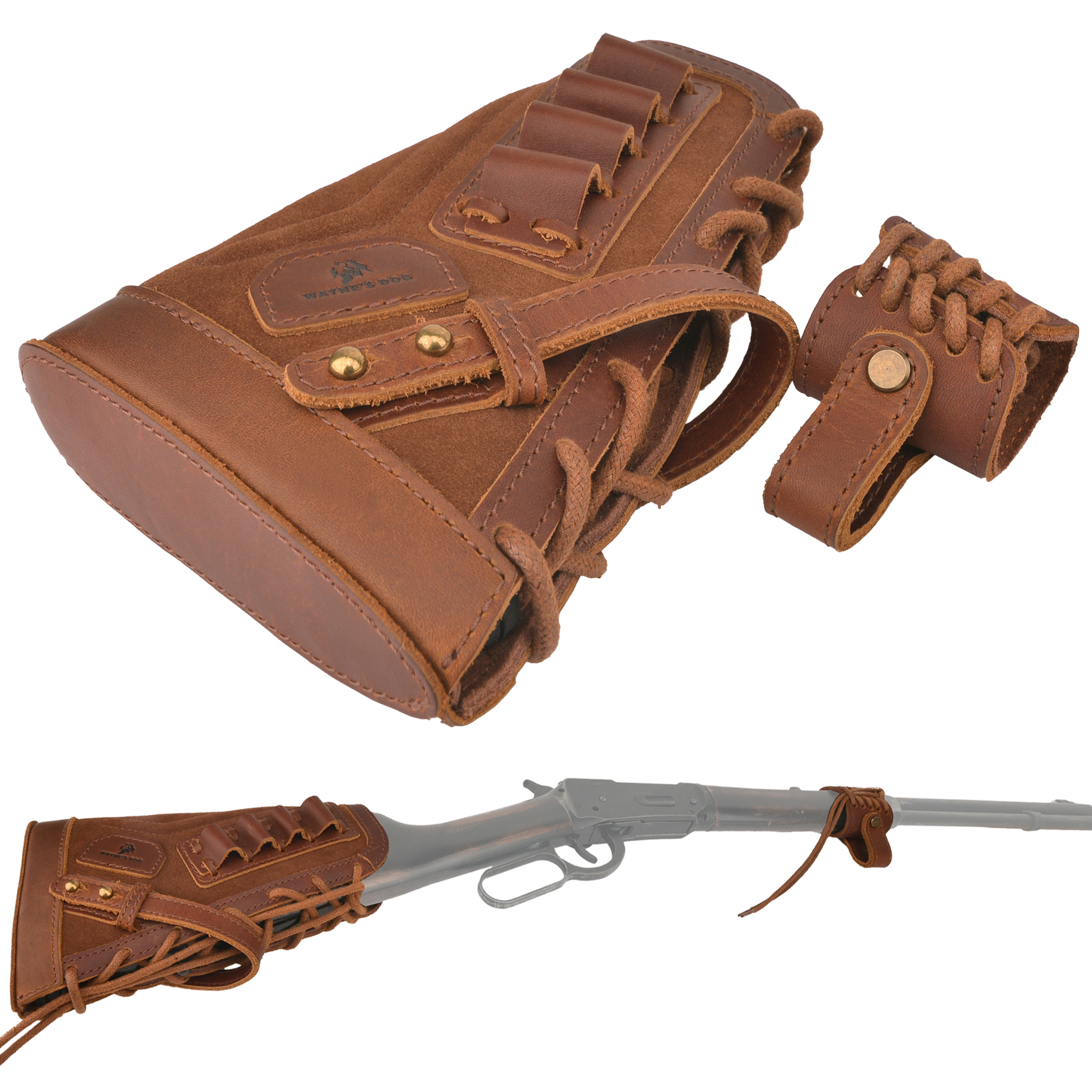 Leather Rifle No Drill Buttstock with Sling Barrel Mount .308  .30-06 .300WIN 410GA