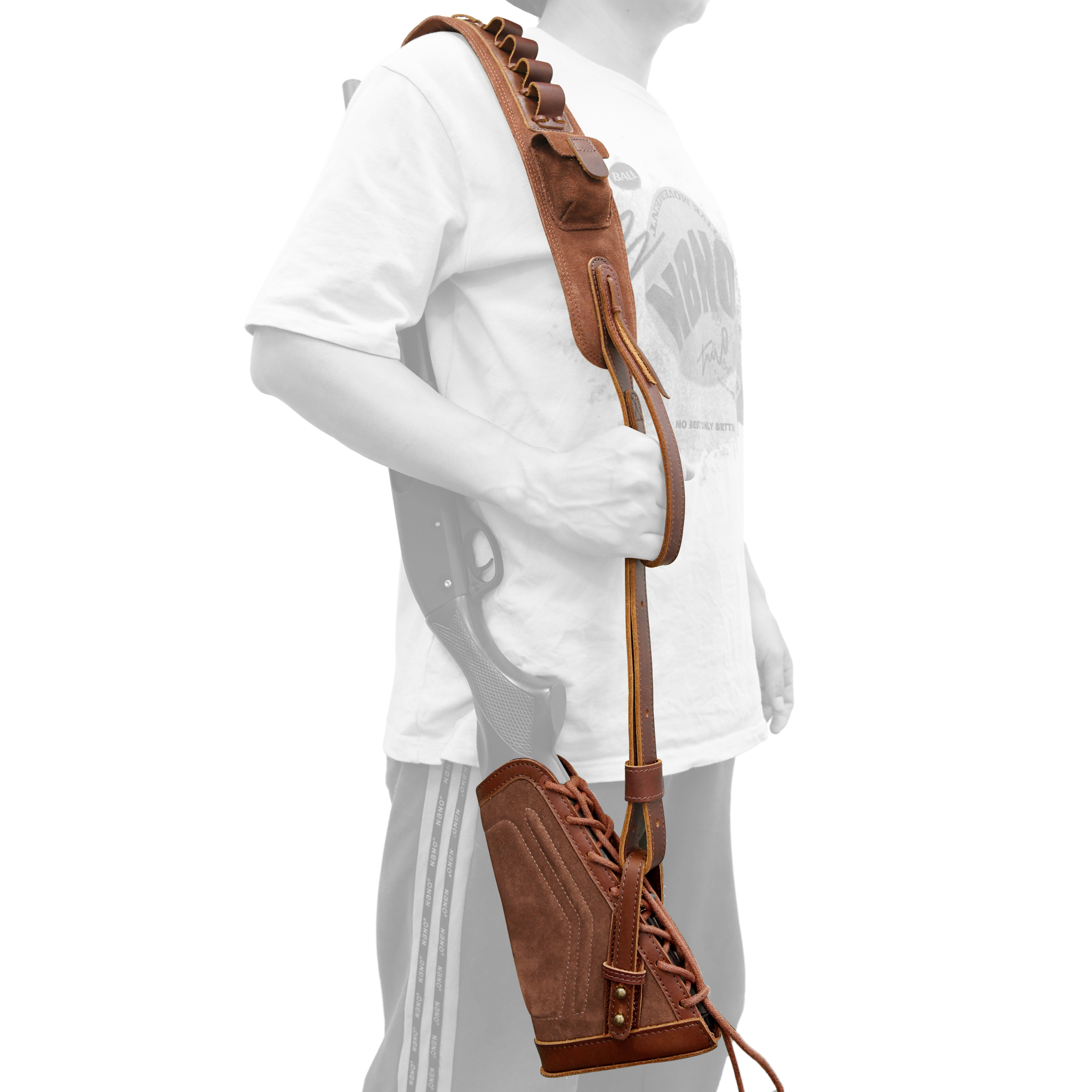 1 Set Leather No Drill Buttstock With Shotgun Sling for 12/16/20GA