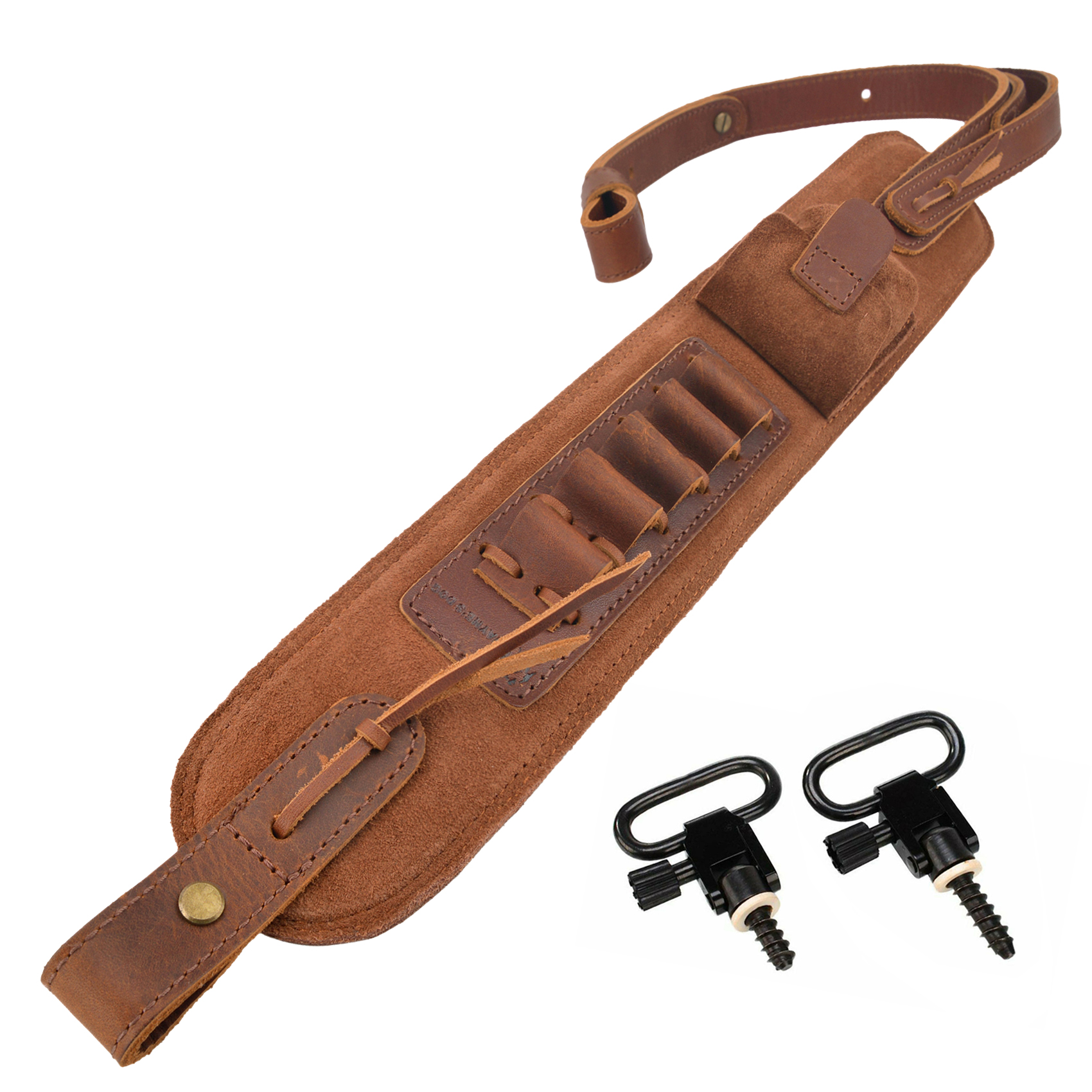 Top-Grain Leather Ammo Holder Rifle Shotgun Sling for .308 .30-06 .45-70 .44MAG