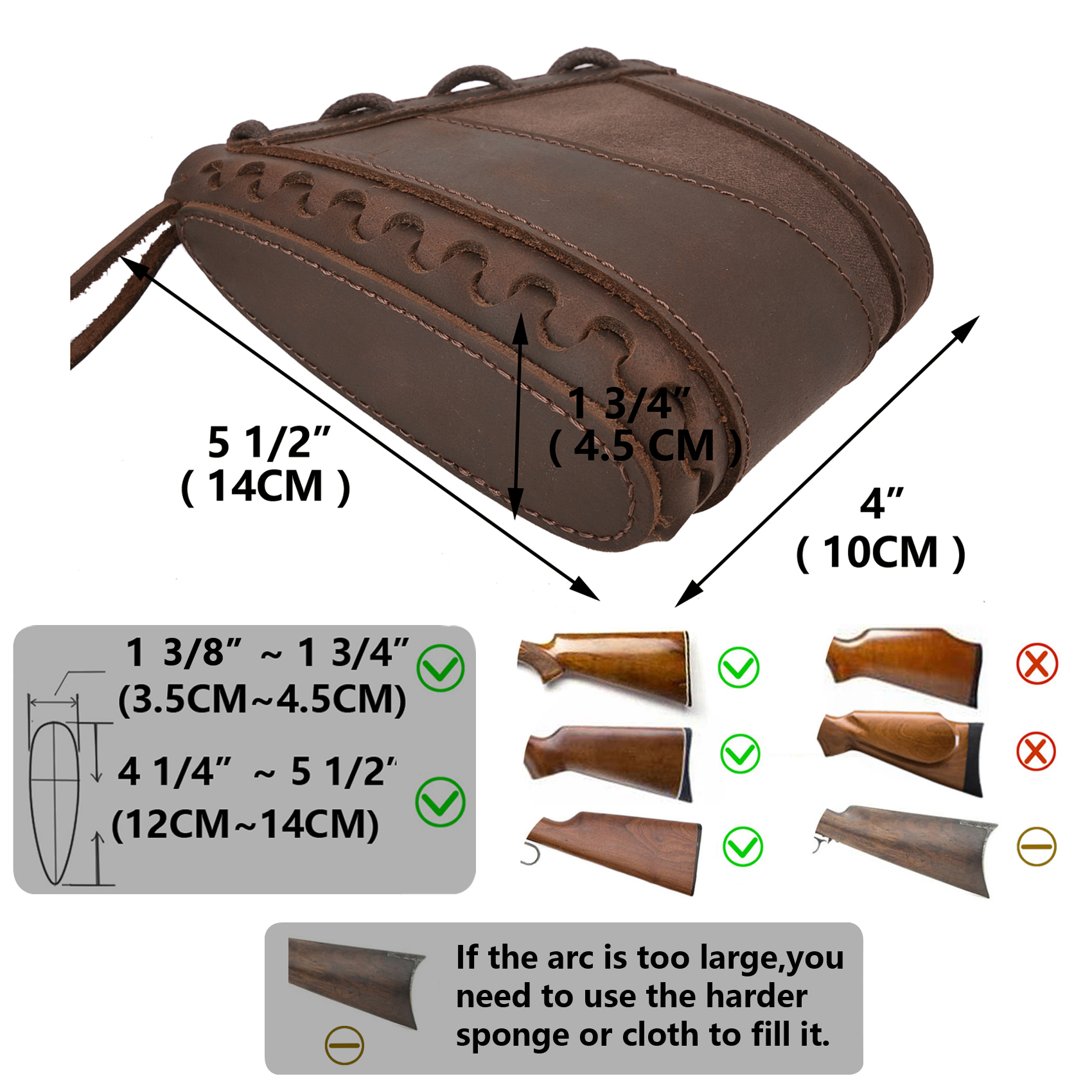 Leather Slip-On Recoil Pad, Non-Slip Buttstock Extension for Rifles Shotguns