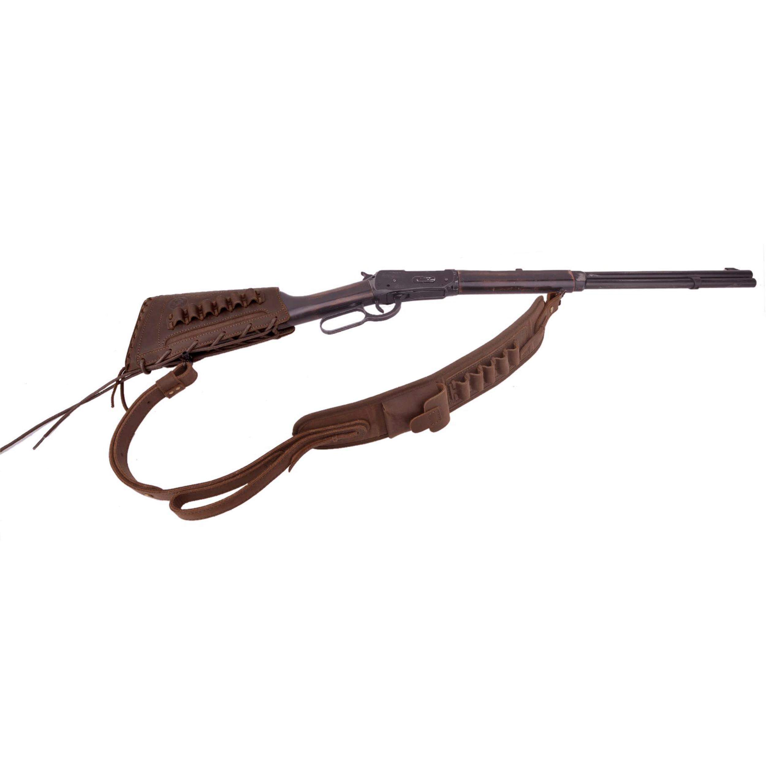 Leather Gun Buttstock Holster with Canvas Gun Sling / 2 Swivels .308 .30-06 .45-70 .357 .30-30 .22LR .17hmr