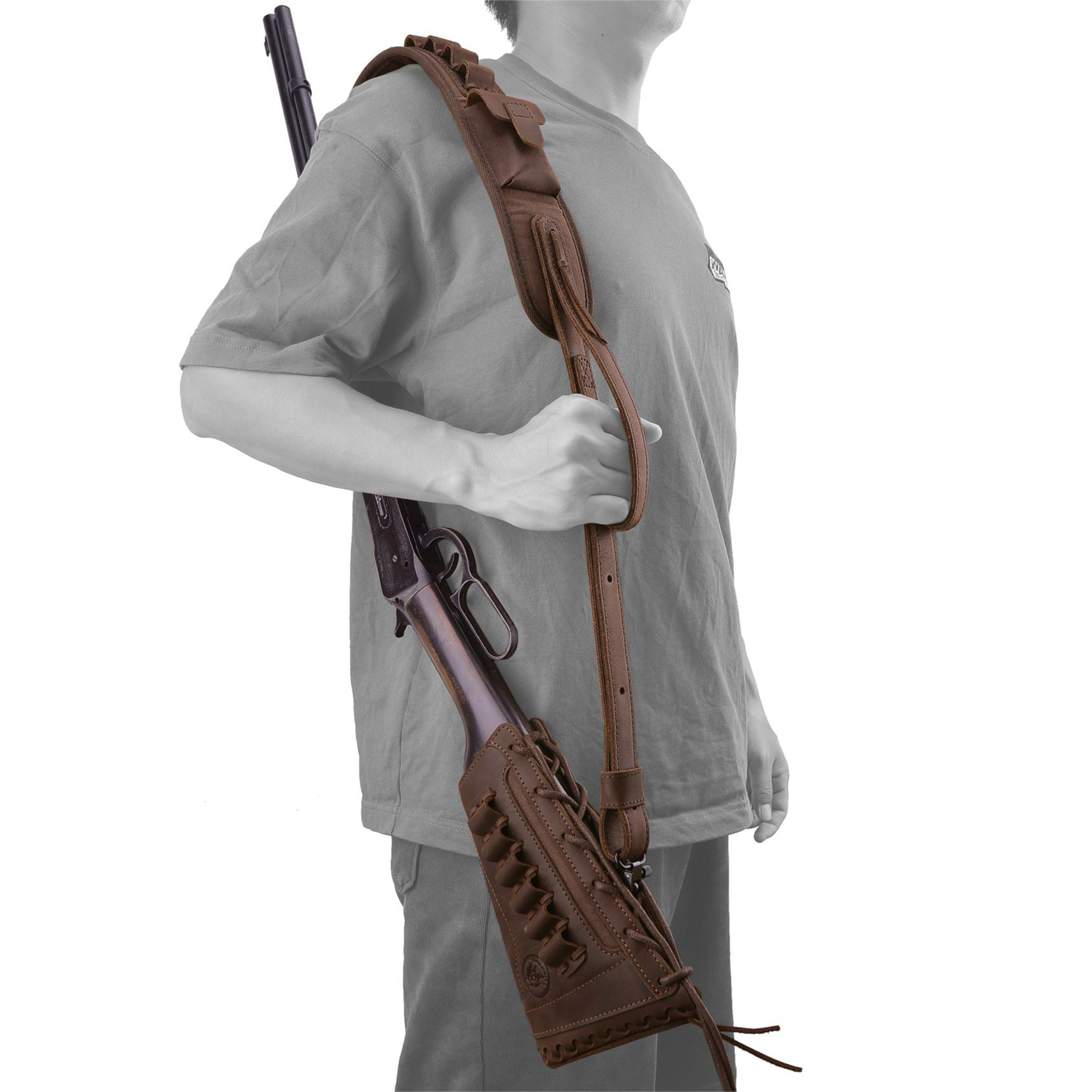 Leather Gun Buttstock Holster with Canvas Gun Sling / 2 Swivels .308 .30-06 .45-70 .357 .30-30 .22LR .17hmr