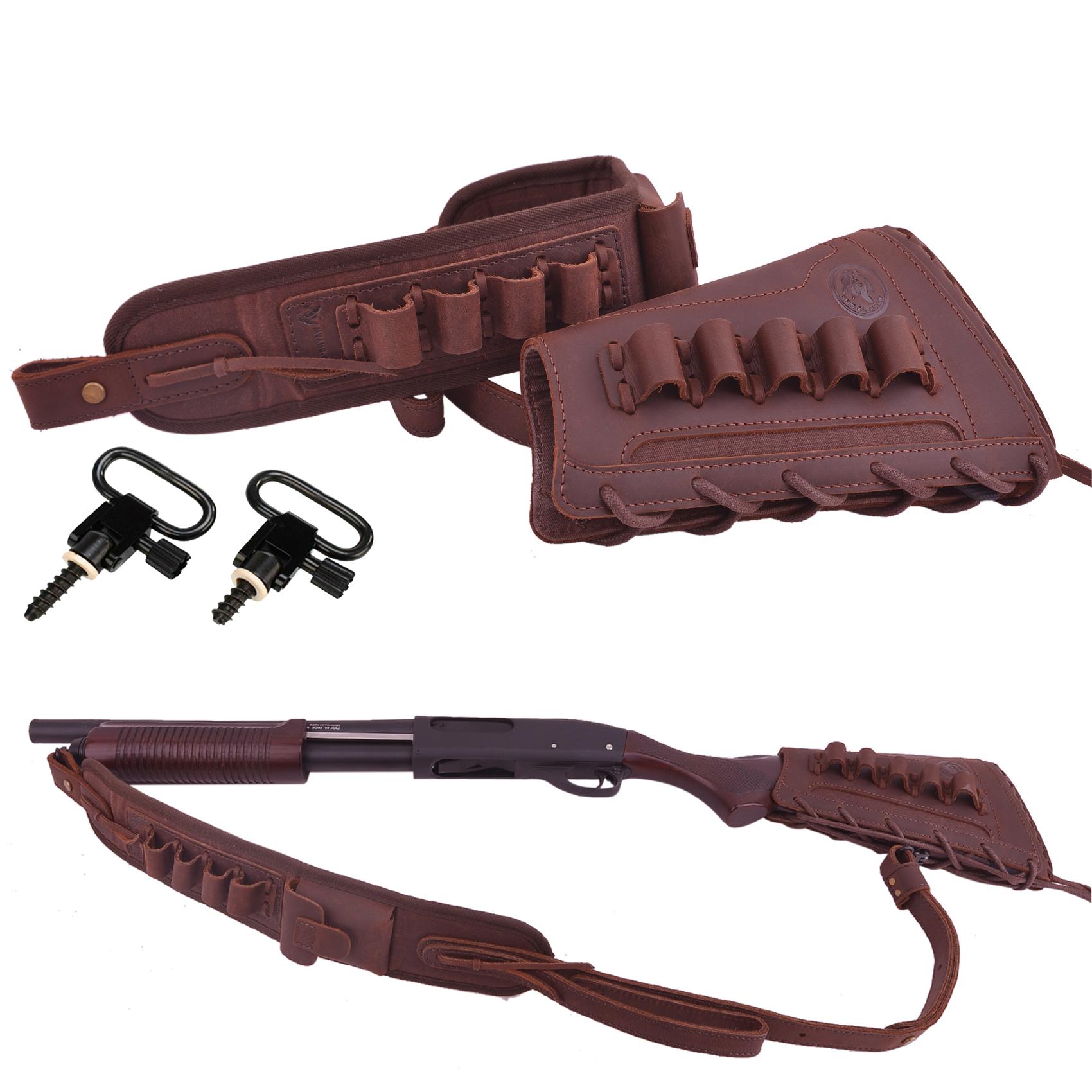 Leather Gun Buttstock Holster with Canvas Gun Sling / 2 Swivels .308 .30-06 .45-70 .357 .30-30 .22LR .17hmr