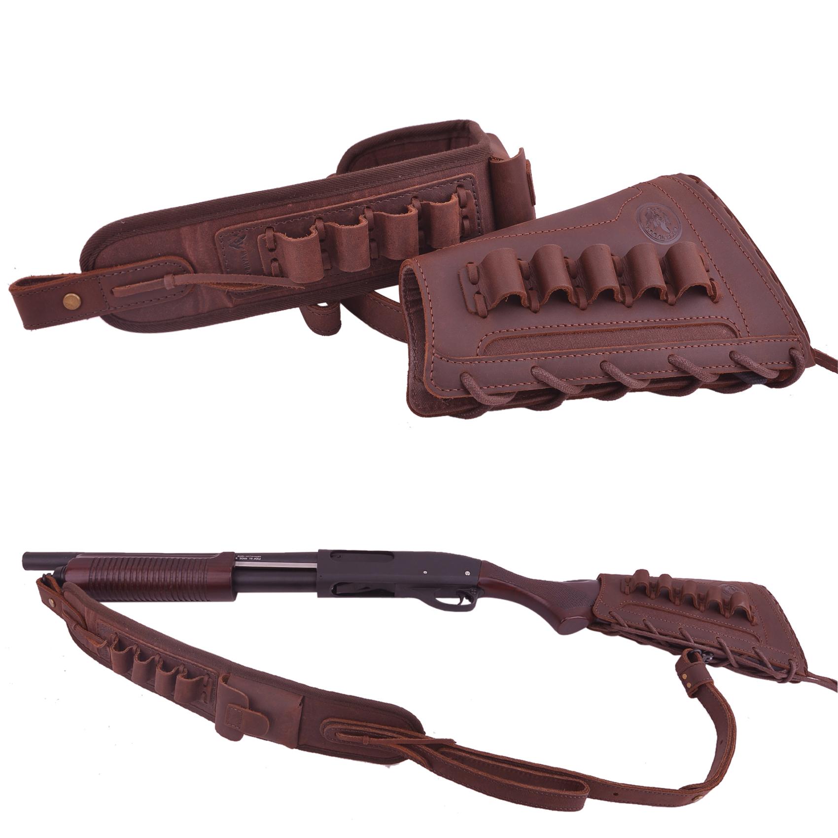 Leather Gun Buttstock Holster with Canvas Gun Sling / 2 Swivels .308 .30-06 .45-70 .357 .30-30 .22LR .17hmr