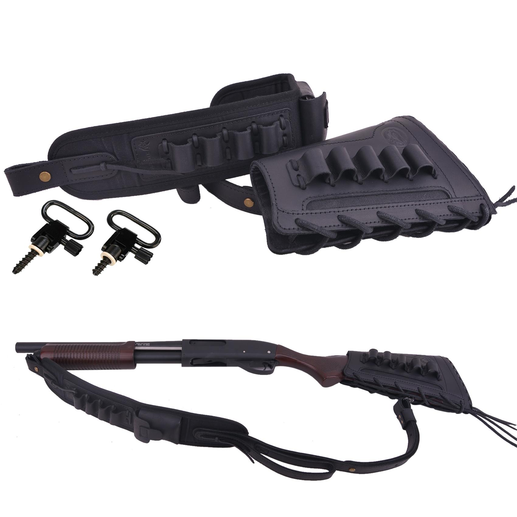 Leather Gun Buttstock Holster with Canvas Gun Sling / 2 Swivels .308 .30-06 .45-70 .357 .30-30 .22LR .17hmr