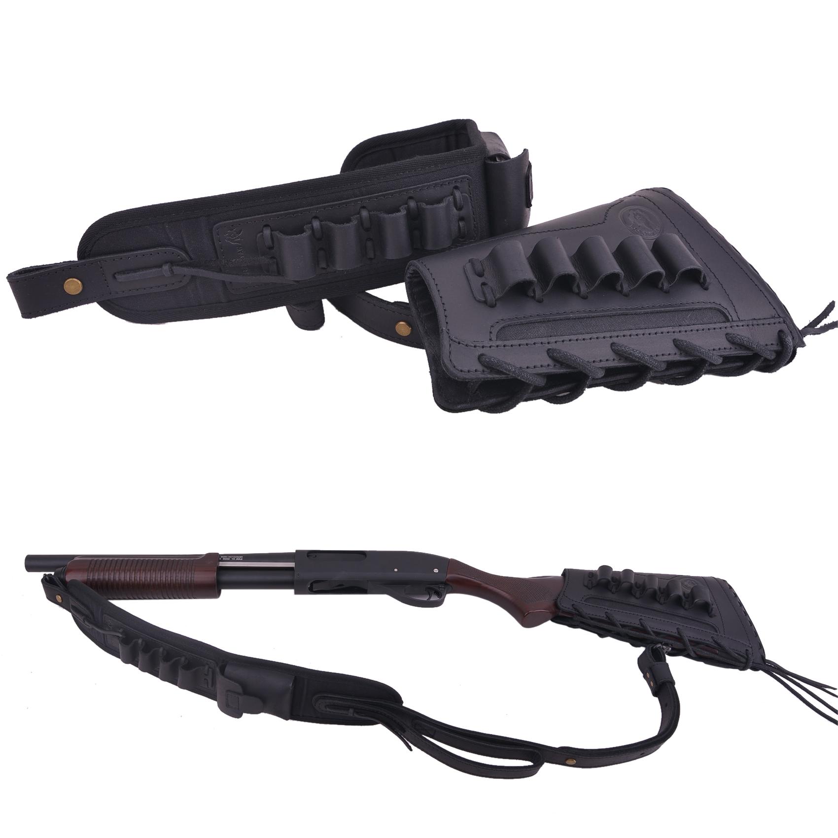 Leather Gun Buttstock Holster with Canvas Gun Sling / 2 Swivels .308 .30-06 .45-70 .357 .30-30 .22LR .17hmr