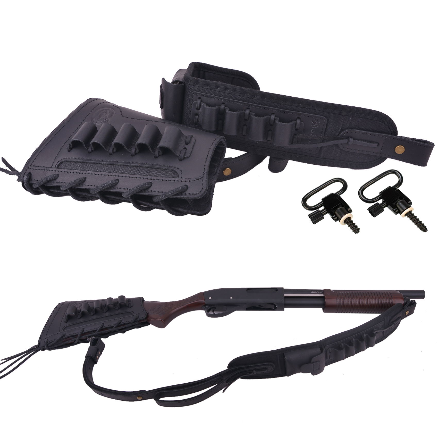 Leather Gun Buttstock Holster with Canvas Gun Sling / 2 Swivels .308 .30-06 .45-70 .357 .30-30 .22LR .17hmr