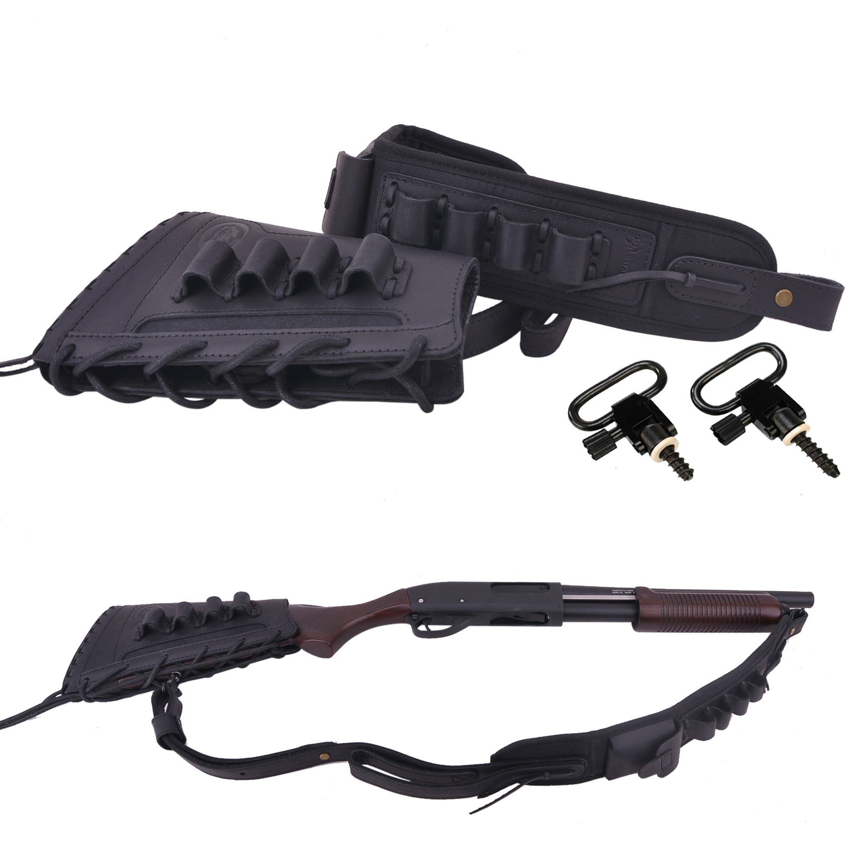 Leather Gun Buttstock Holster with Canvas Gun Sling / 2 Swivels .308 .30-06 .45-70 .357 .30-30 .22LR .17hmr