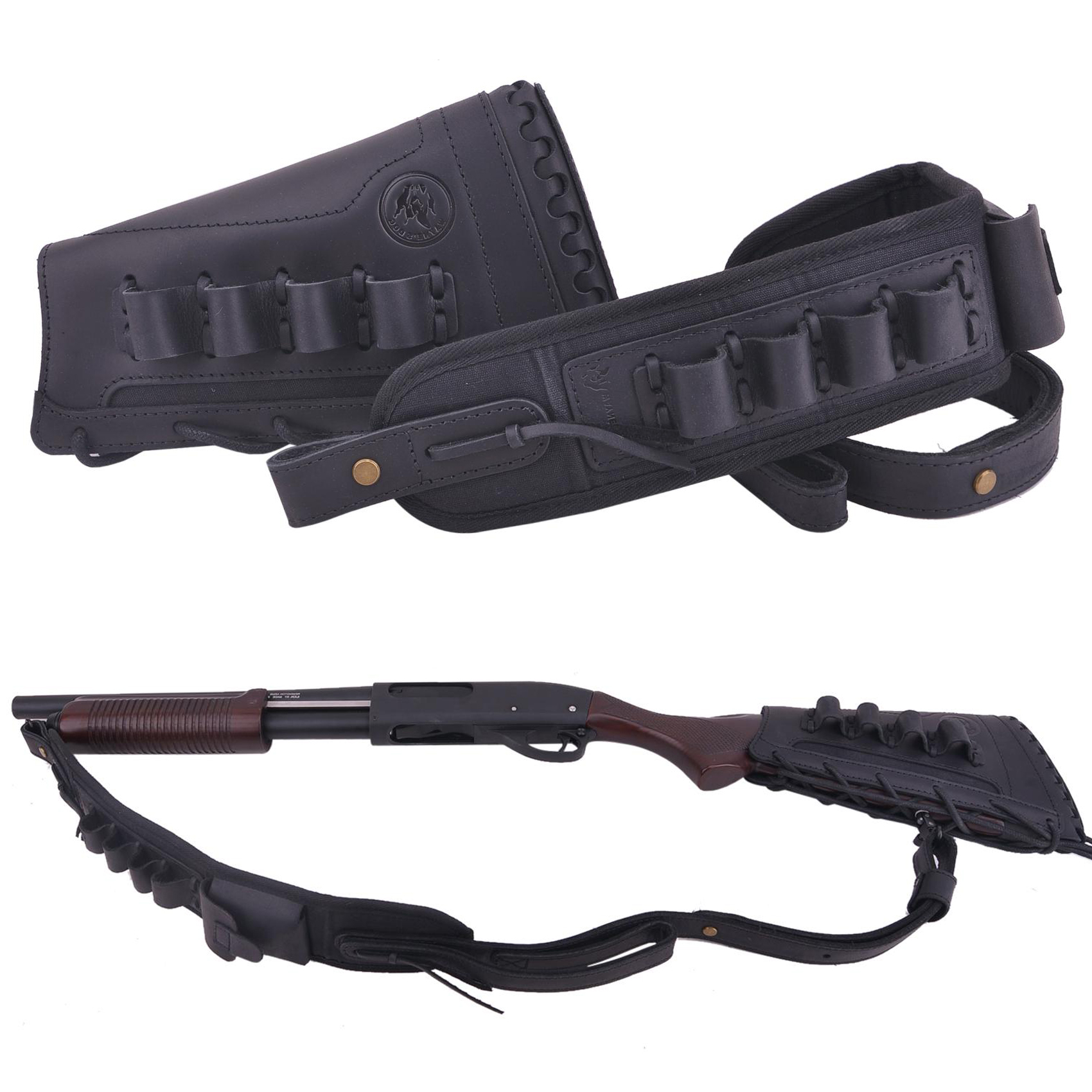 Leather Gun Buttstock Holster with Canvas Gun Sling / 2 Swivels .308 .30-06 .45-70 .357 .30-30 .22LR .17hmr