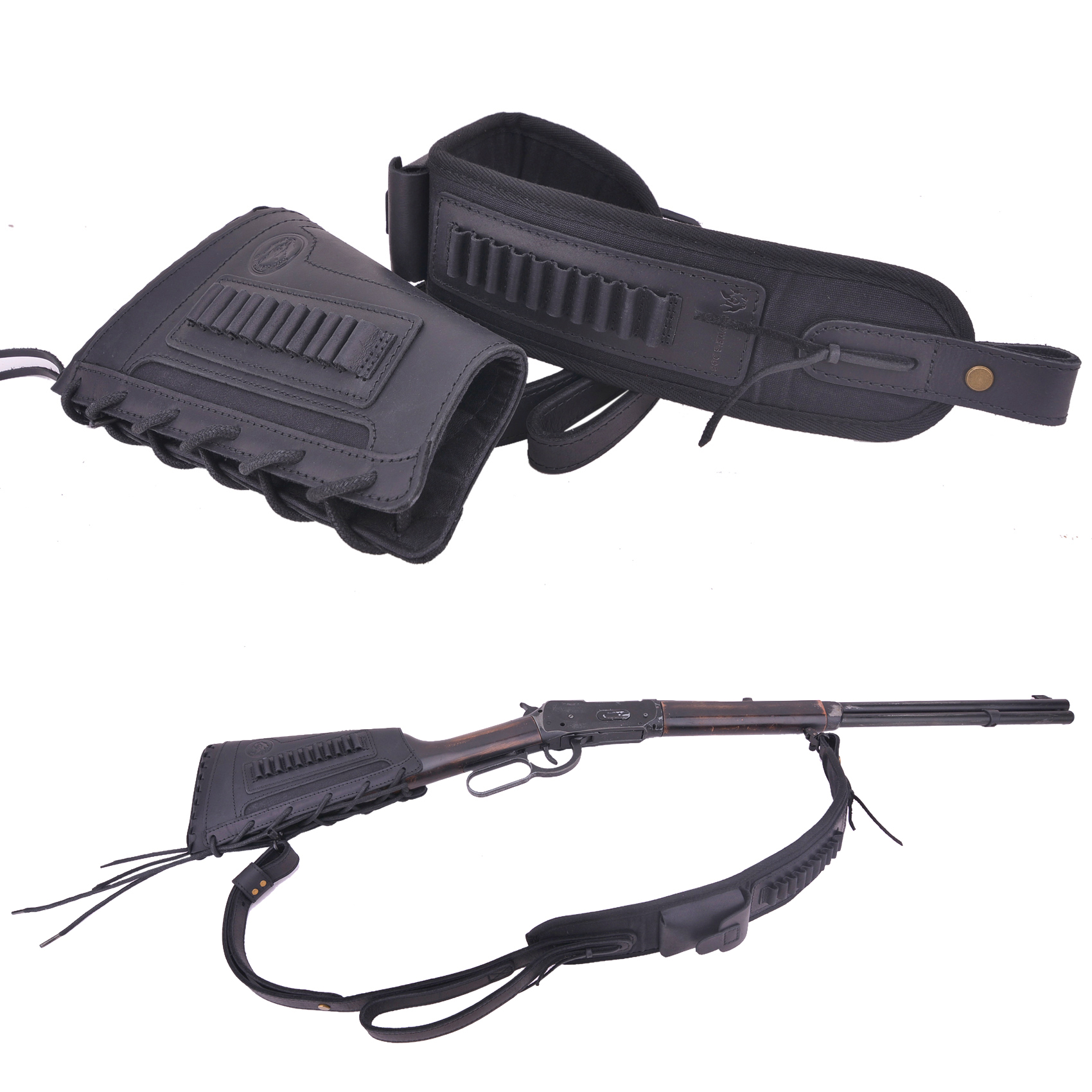 Leather Gun Buttstock Holster with Canvas Gun Sling / 2 Swivels .308 .30-06 .45-70 .357 .30-30 .22LR .17hmr