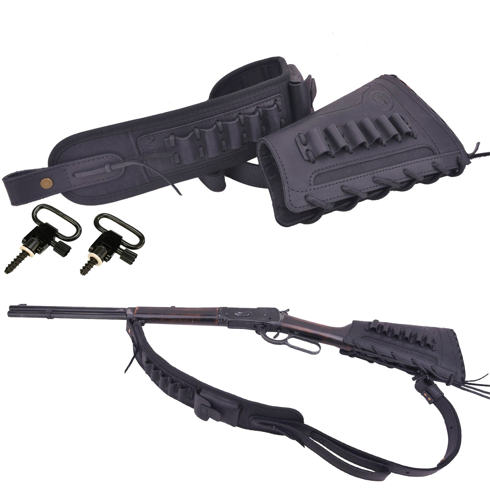 Leather Gun Buttstock Holster with Canvas Gun Sling / 2 Swivels .308 .30-06 .45-70