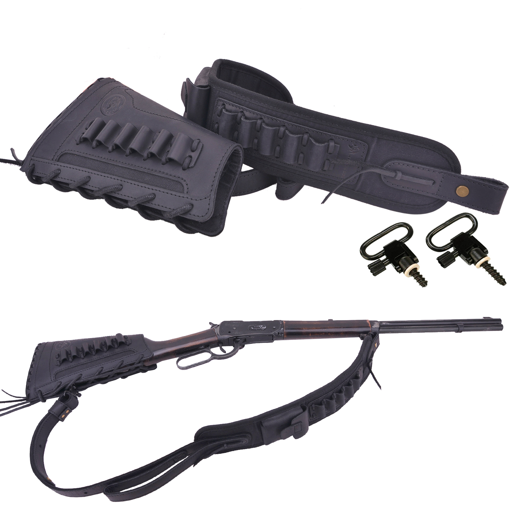 Leather Gun Buttstock Holster with Canvas Gun Sling / 2 Swivels .308 .30-06 .45-70