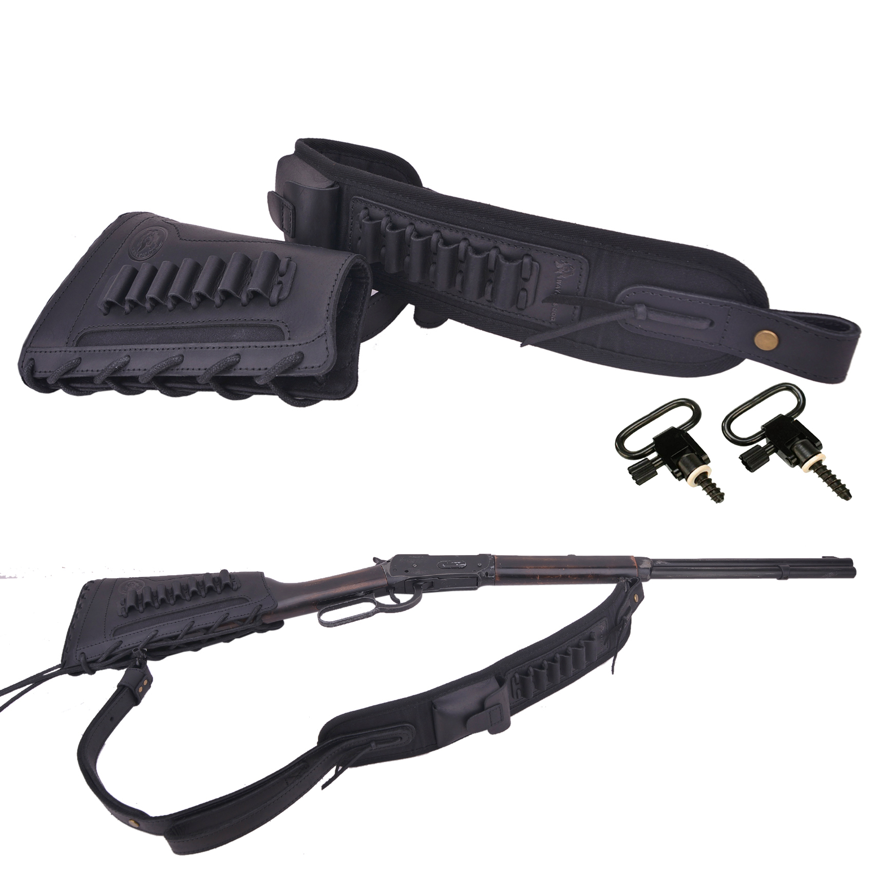 Leather Gun Buttstock Holster with Canvas Gun Sling / 2 Swivels .308 .30-06 .45-70 .357 .30-30 .22LR .17hmr