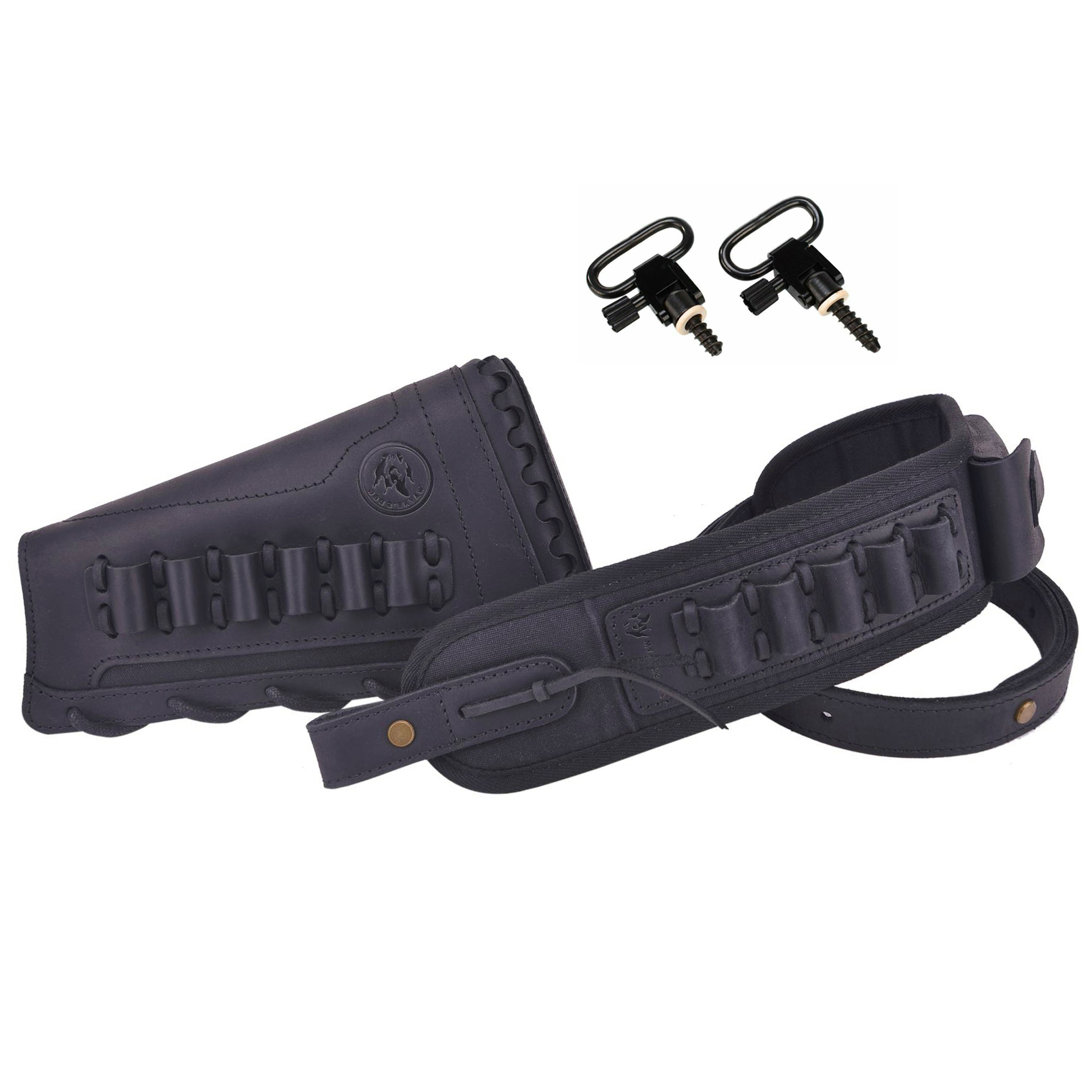 Leather Gun Buttstock Holster with Canvas Gun Sling / 2 Swivels .308 .30-06 .45-70