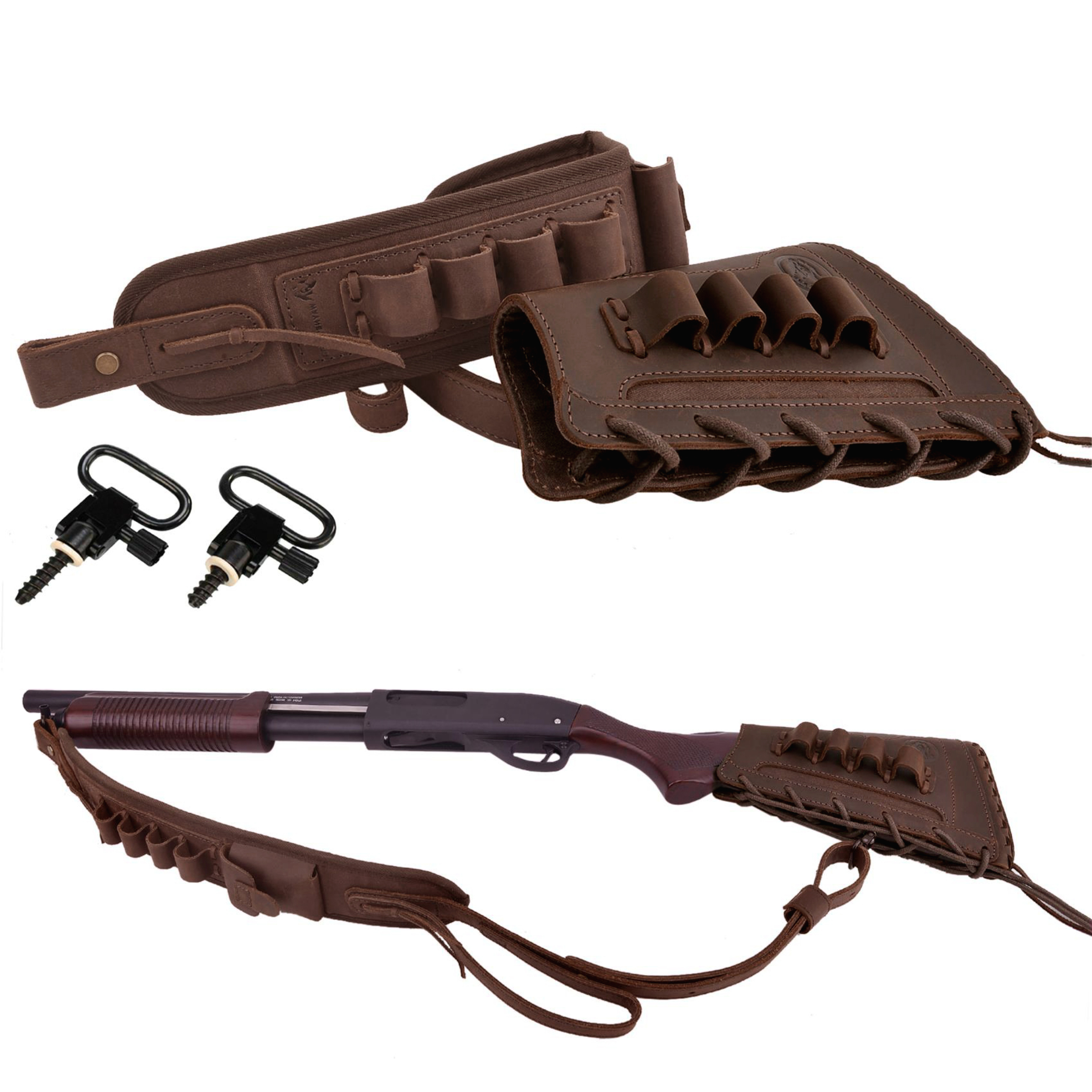 Leather Gun Buttstock Holster with Canvas Gun Sling / 2 Swivels .308 .30-06 .45-70 .357 .30-30 .22LR .17hmr