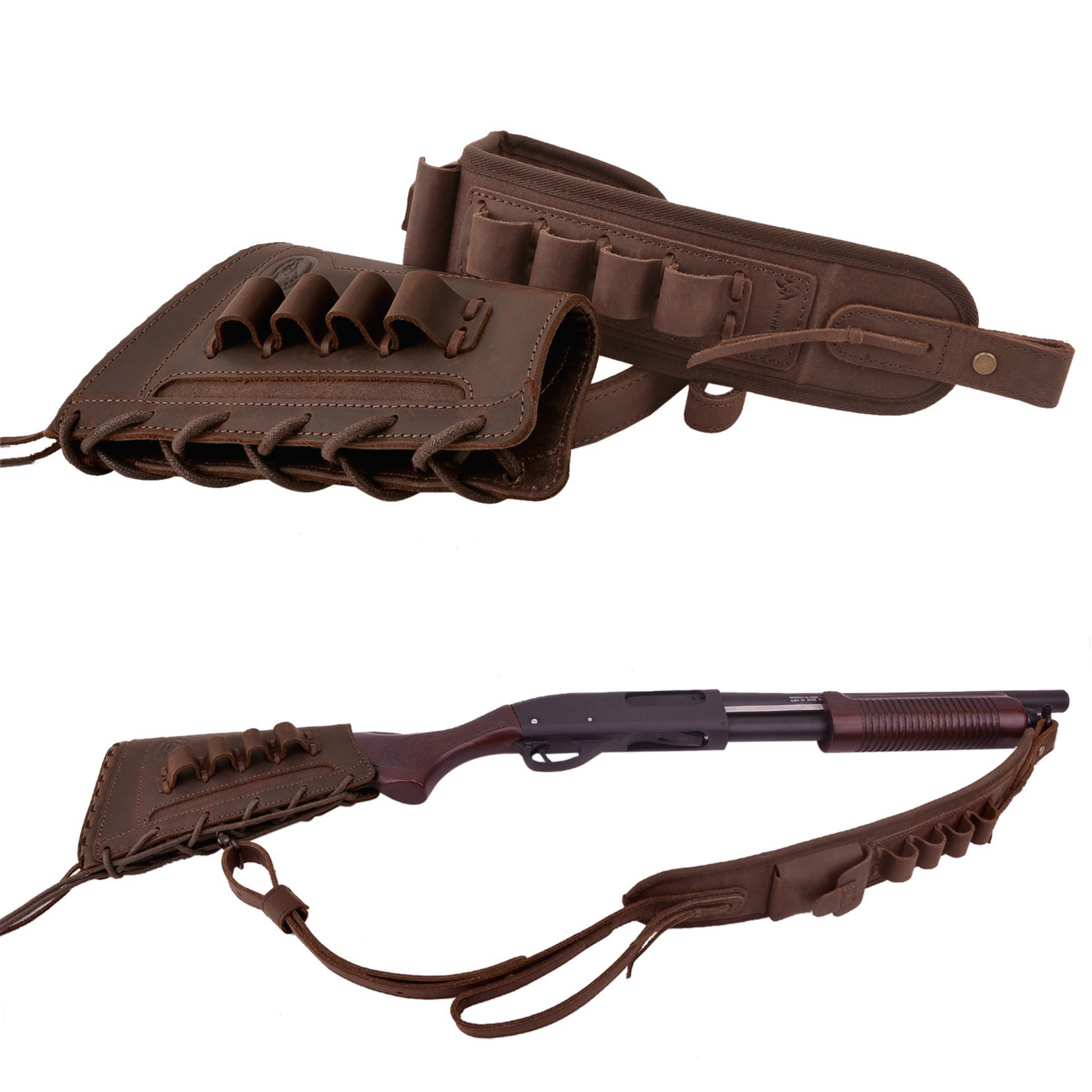 Leather Gun Buttstock Holster with Canvas Gun Sling / 2 Swivels .308 .30-06 .45-70 .357 .30-30 .22LR .17hmr