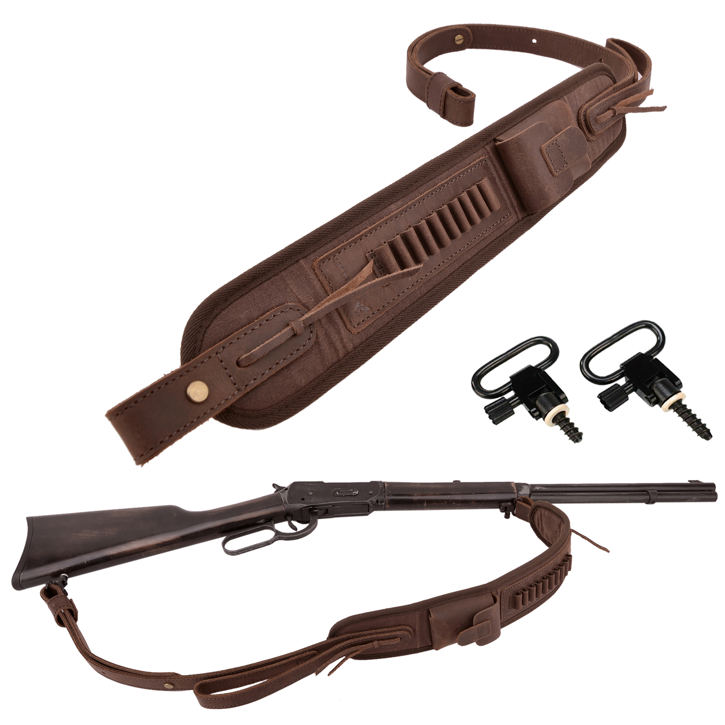 Leather Canvas Ammo Holder Rifle Sling Hunting Gun Strap .308 .30-06 .30-30 .22LR .17 HMR 12/16/20GA