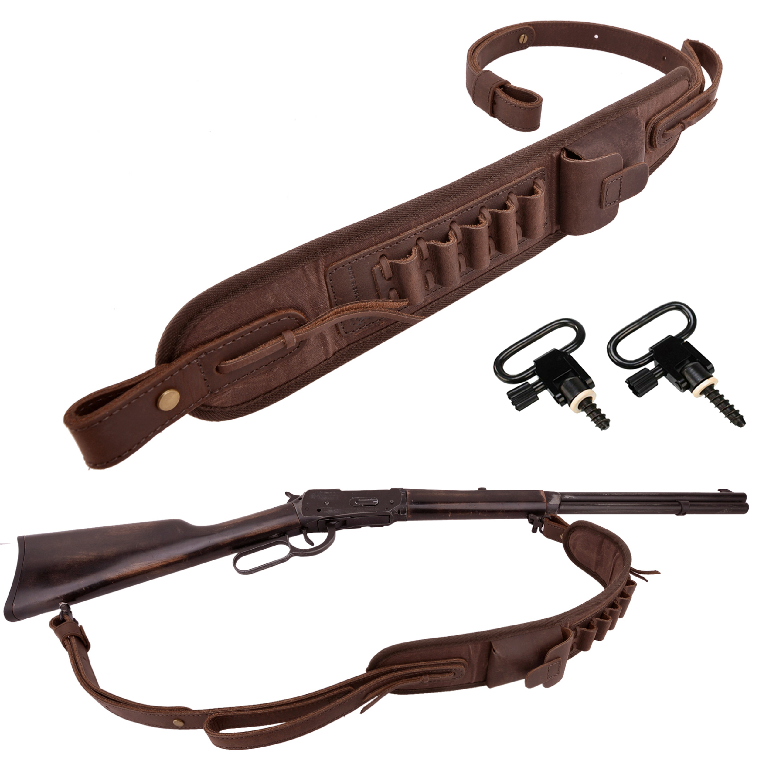 Leather Canvas Ammo Holder Rifle Sling Hunting Gun Strap .308 .30-06 .30-30 .22LR .17 HMR 12/16/20GA
