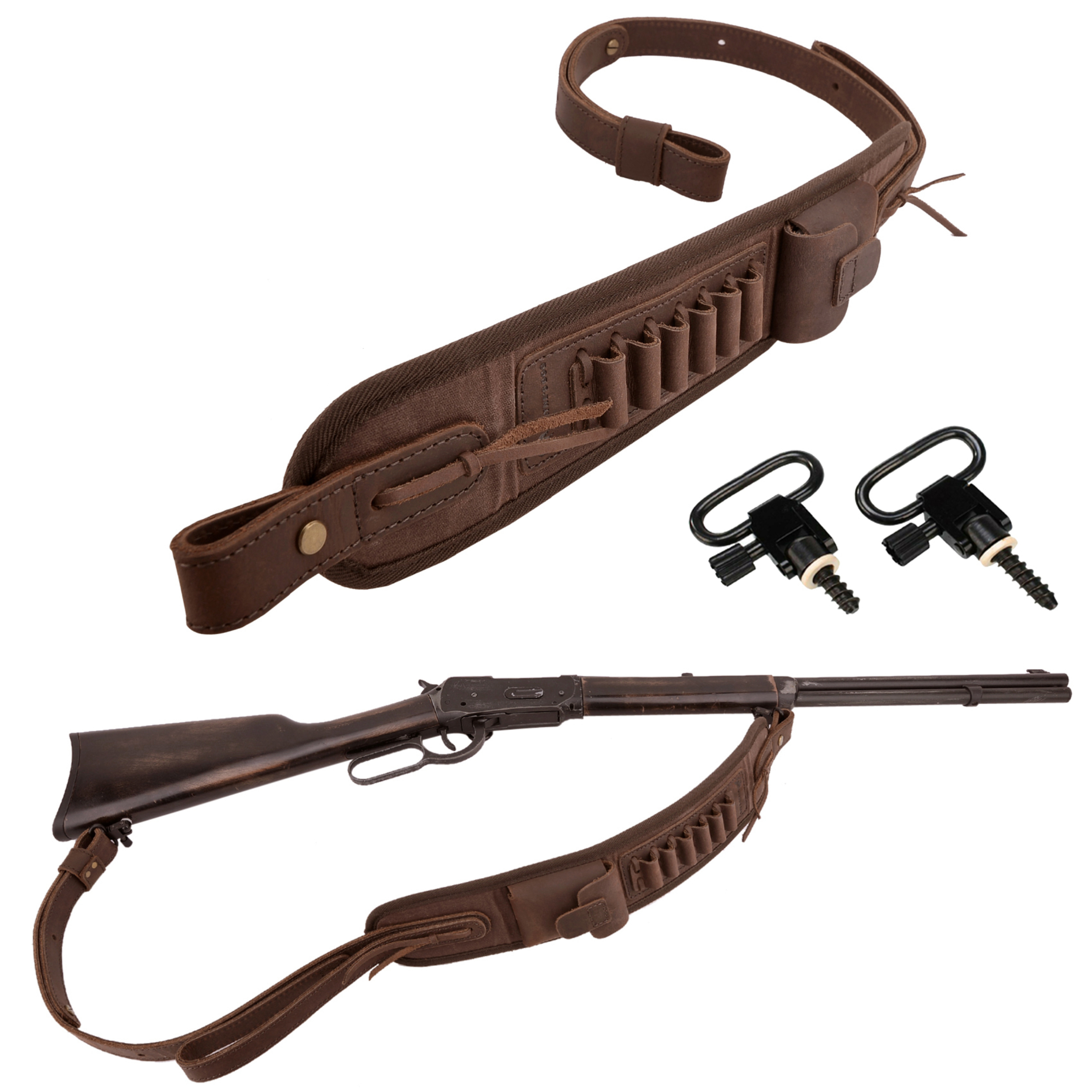 Leather Canvas Ammo Holder Rifle Sling Hunting Gun Strap .308 .30-06 .30-30 .22LR .17 HMR 12/16/20GA