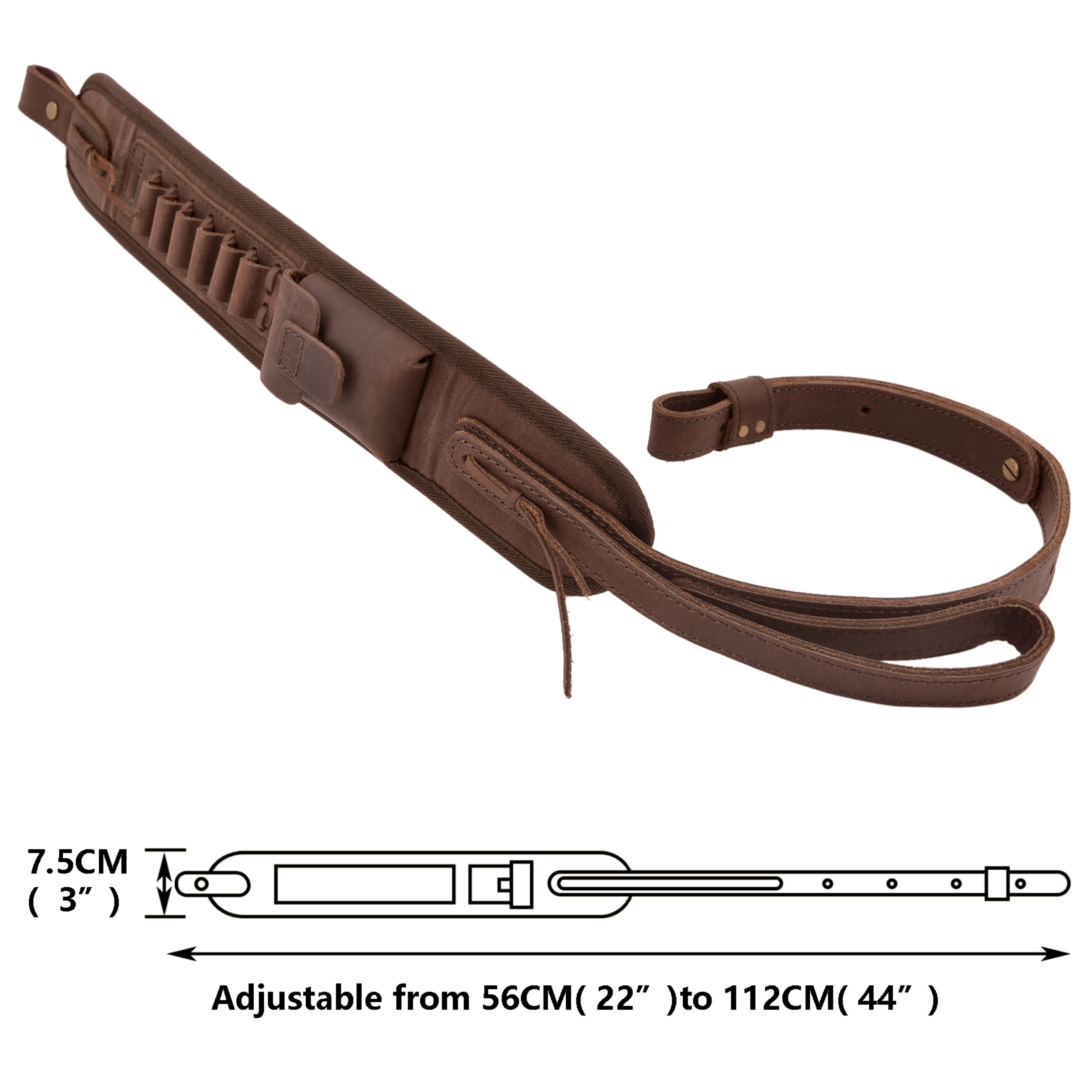 Leather Canvas Ammo Holder Rifle Sling Hunting Gun Strap .308 .30-06 .30-30 .22LR .17 HMR 12/16/20GA