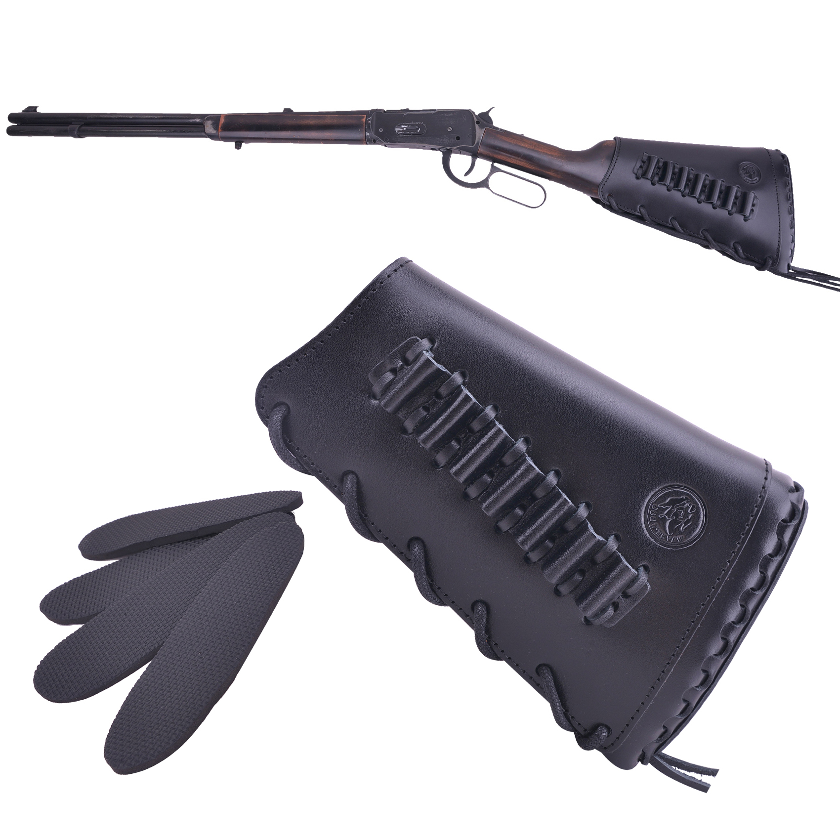 Full Grain Leather Gun Buttstock Rifle Cartridge Holsters .308 .30-06 410GA .357 .30-30 .22LR .22MAG .17hmr