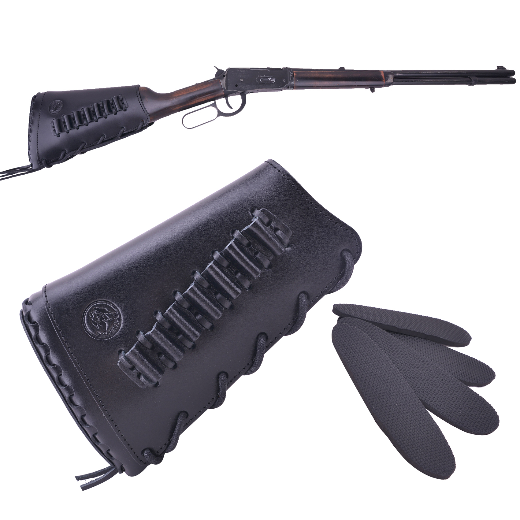 Full Grain Leather Gun Buttstock Rifle Cartridge Holsters .308 .30-06 410GA .357 .30-30 .22LR .22MAG .17hmr