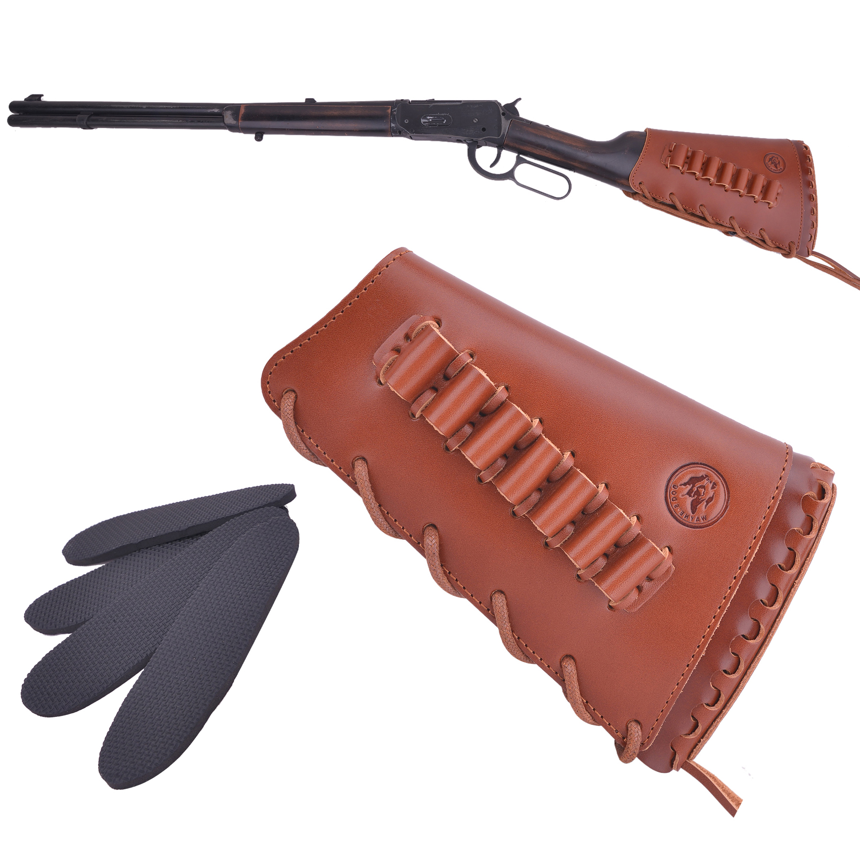 Full Grain Leather Gun Buttstock Rifle Cartridge Holsters .308 .30-06 410GA .357 .30-30 .22LR .22MAG .17hmr